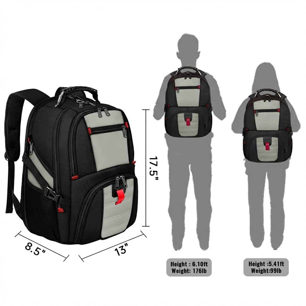 YOREPEK Large Backpack for Men, Extra Large Laptop Backpacks for Men Women, Water Resistant Travel Backpack Airline Approved Business Work Bag Fits 17 Inch Computer, Black