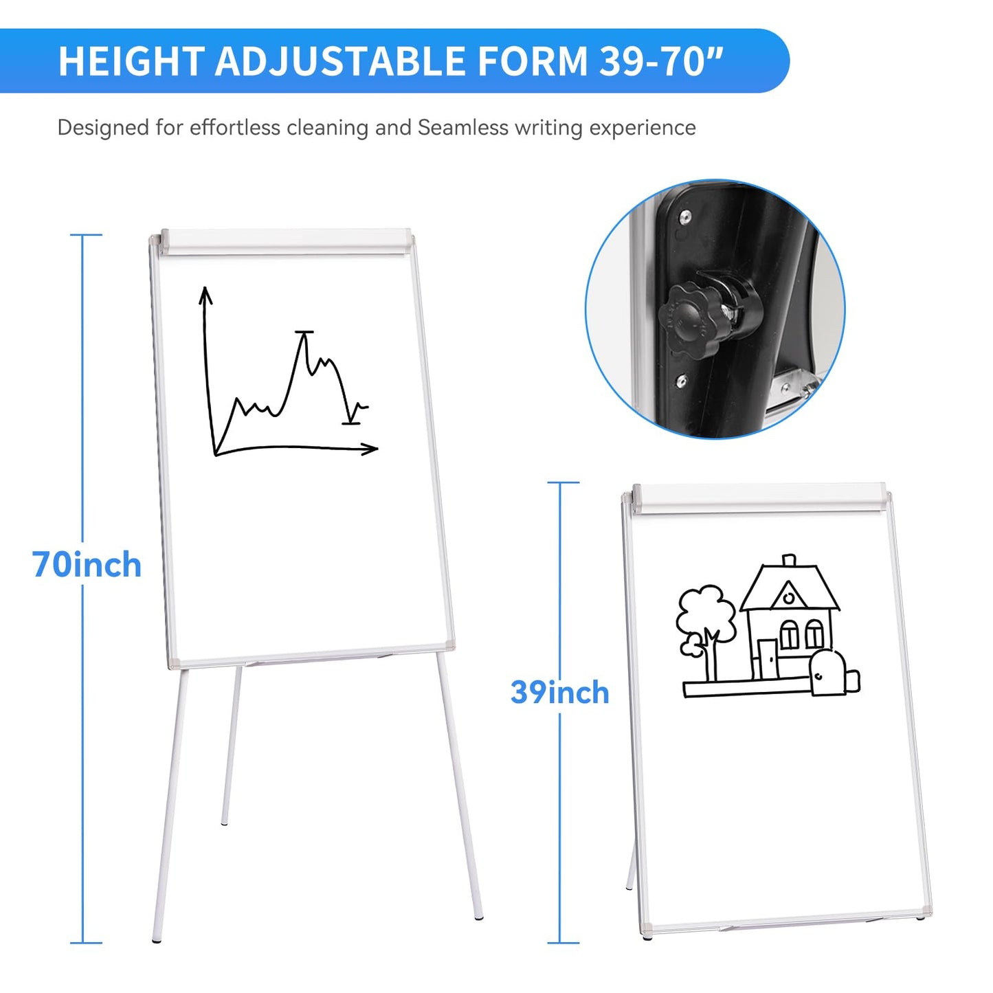 Easel Whiteboard 40x28 Inch, Portable Magnetic Dry Erase Height Adjustable Tripod Stand with 2 Extendable Side Arms for Flipchart, Home Office School Use, White