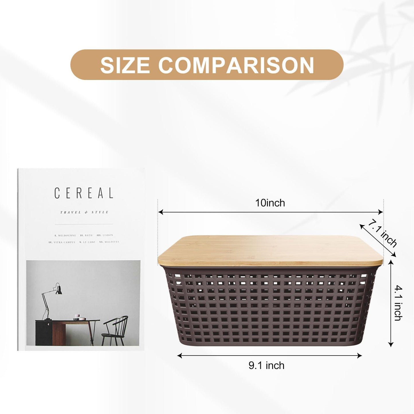 6Pcs Storage Bins with Lids, Stackable Plastic Storage Basket with Bamboo Lid, Pantry Organizer Box Small Containers for Organizing Shelves Drawer Desktop Closet Cabinet Office Classroom 10x7.1x4.1in