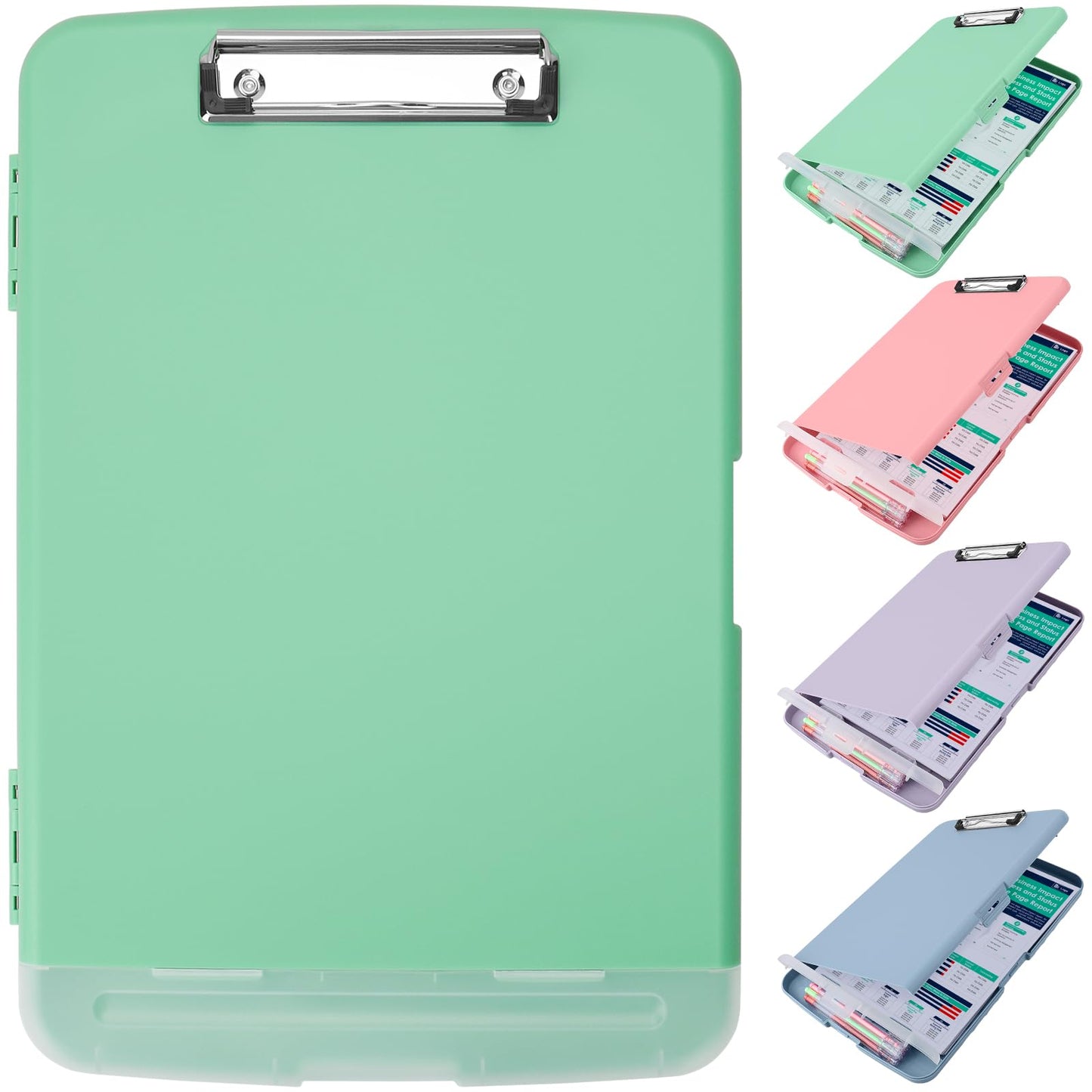 SFLHHDM Clipboard with Storage,Storage Clipboard with Pen Holder, A4 Binder Clip Boards 8.5x11 with Low Profile Clip,Side Opening Nursing Clipboards Folder for Office Supplies-Grayish Green