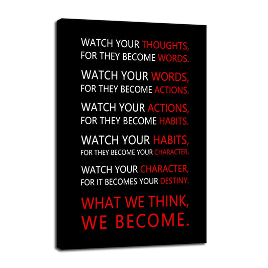 Motivational Wall Art for Office Watch Your Thoughts Inspirational Canvas Painting Inspiring Quotes Posters Prints Artwork Living Room Home Decor Framed Ready to Hang [24''W x 36''H]