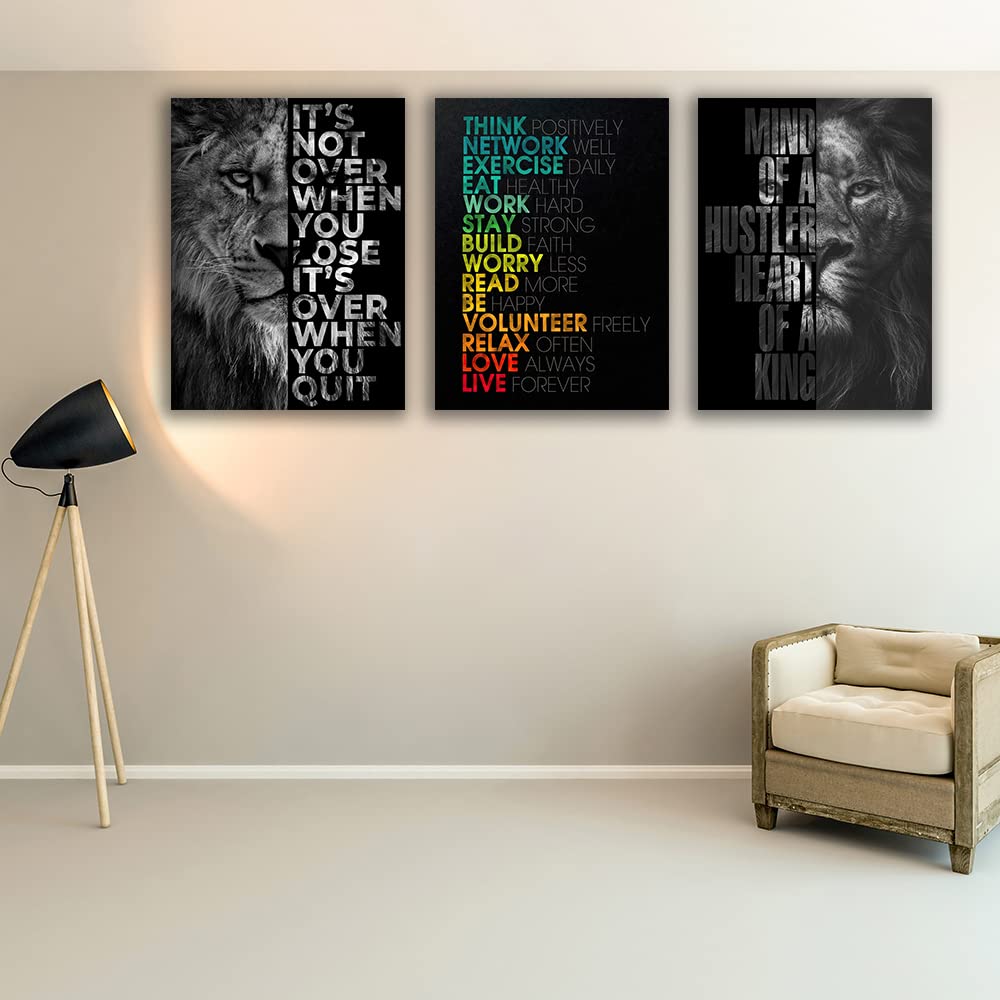 Motivational Canvas Painting Wall Art Execution Grind Hustle Inspirational Wall Art Success Entrepreneur Poster Positive Quotes Wall Poster Framed for Home Office Wall Decor[36''Wx 16''H]
