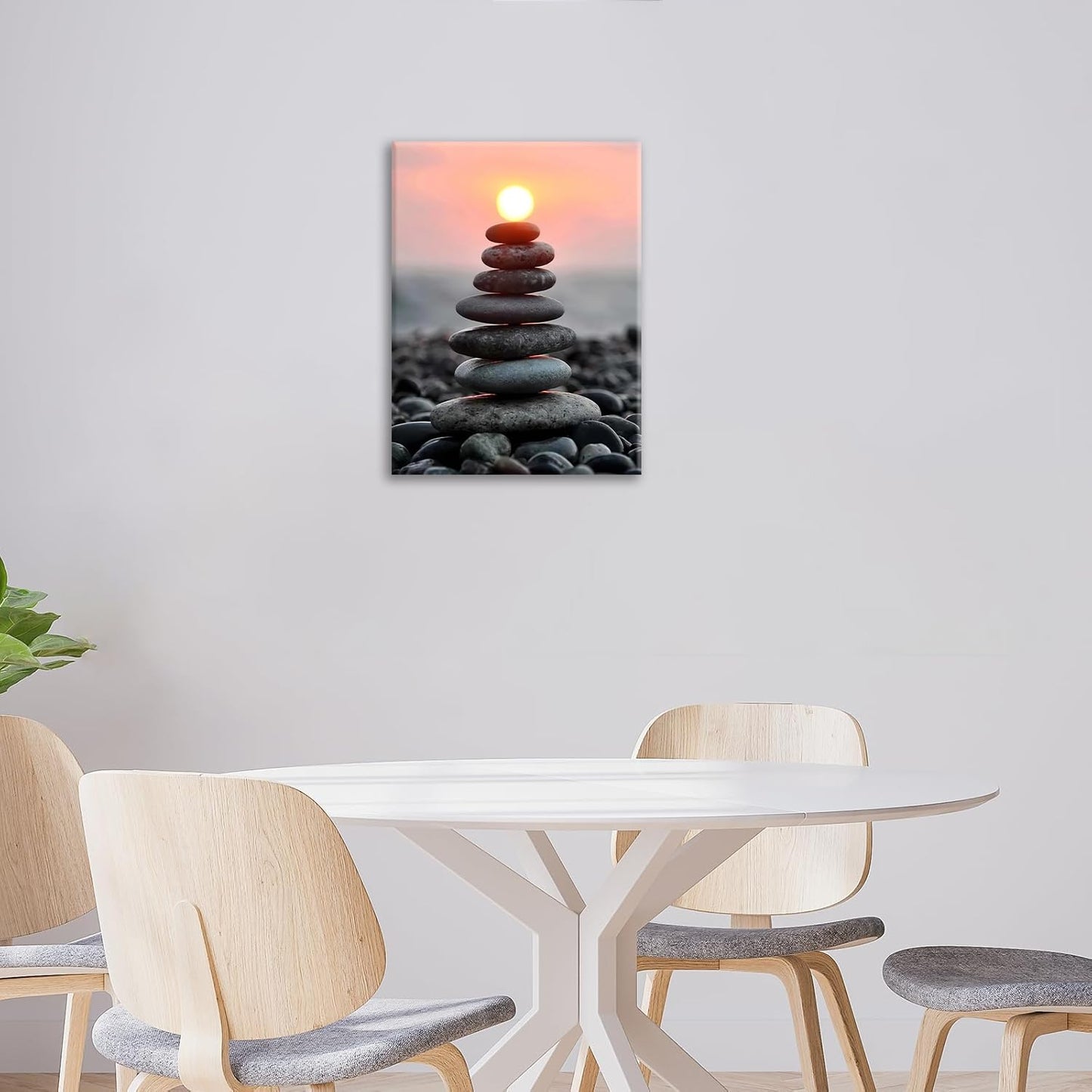 Zen Wall Art Stone Sunrise Pictures Wall Decor Zen Bathroom Decor Canvas Print Framed Artwork Paintings Calming Home Decorations For Spiritual Room Office Living Room Bedroom 12"x16"