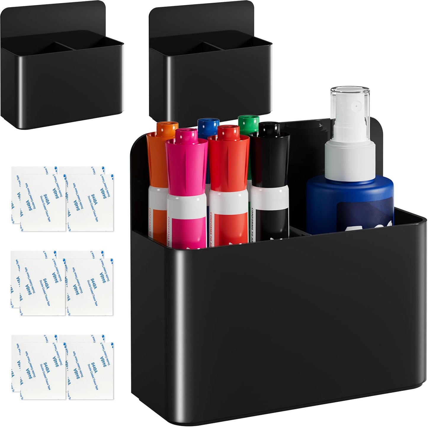 First-zgel 3 Pcs Magnetic Dry Erase Marker Holder, Magnetic Pen Holder for Fridge, Whiteboard, Locker, Wall Remote Control Holder for Home Office School(Black)