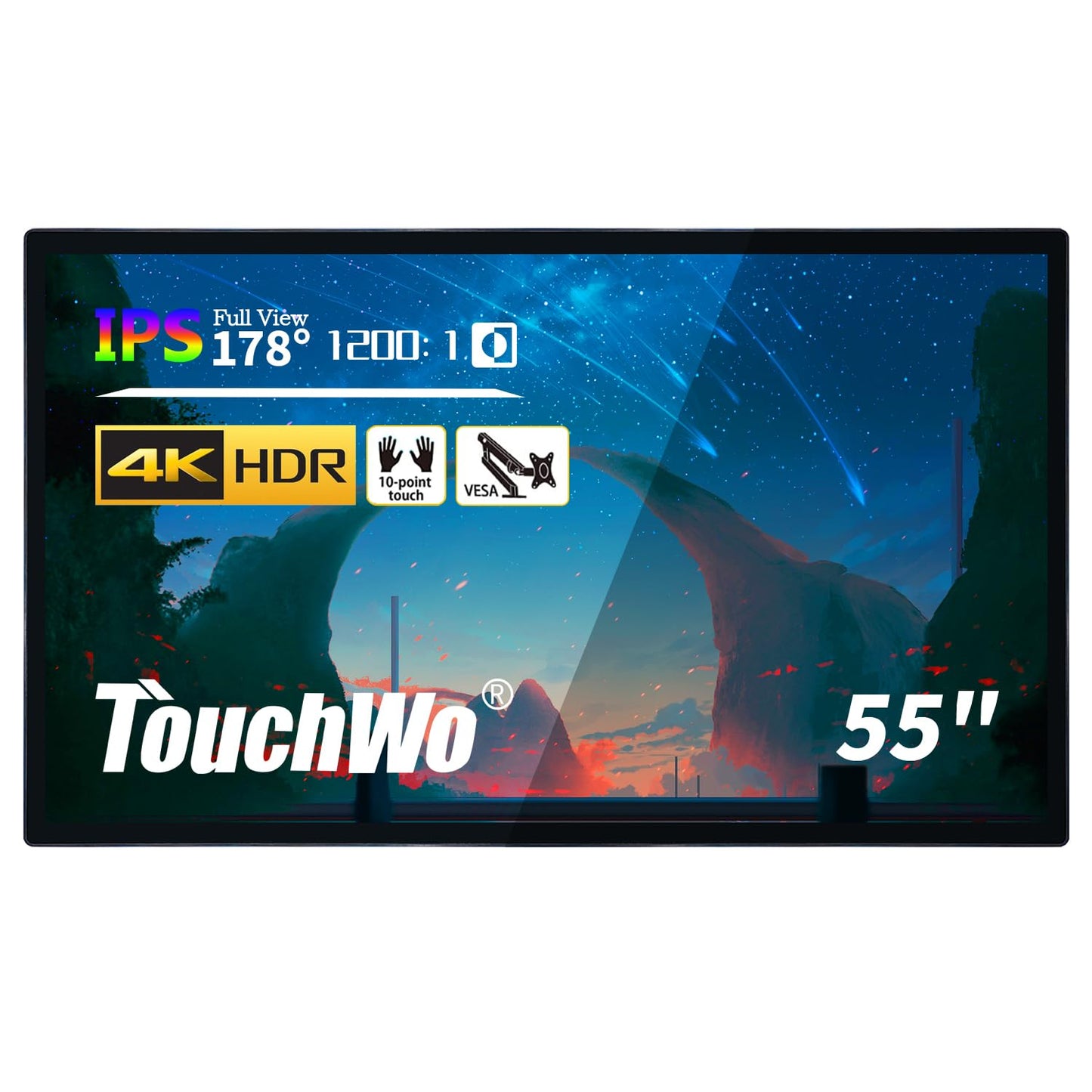TouchWo 55 inch Capacitive Multi-Touch Screen Industrial Monitor, 16:9 Display 4K, Built-in Speakers, USB, VGA, DVI & HD-MI Ports, Digital Signage Displays and Player for Advertising