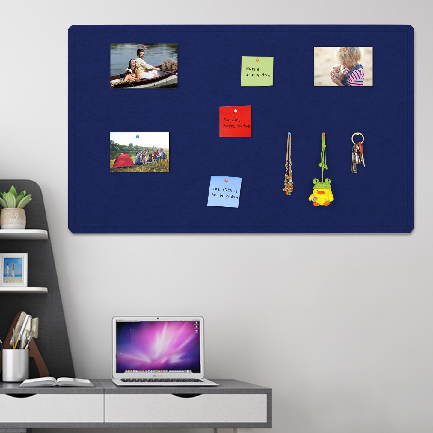 Large Bulletin Board, 60 X 36 inches Cork Board with 30 Pushpin, 5' x 3' Felt Cork Board Notice Pin Board, Self-Adhesive Vision Board Mood Board Foldable Photo Board for Wall - Dark Blue
