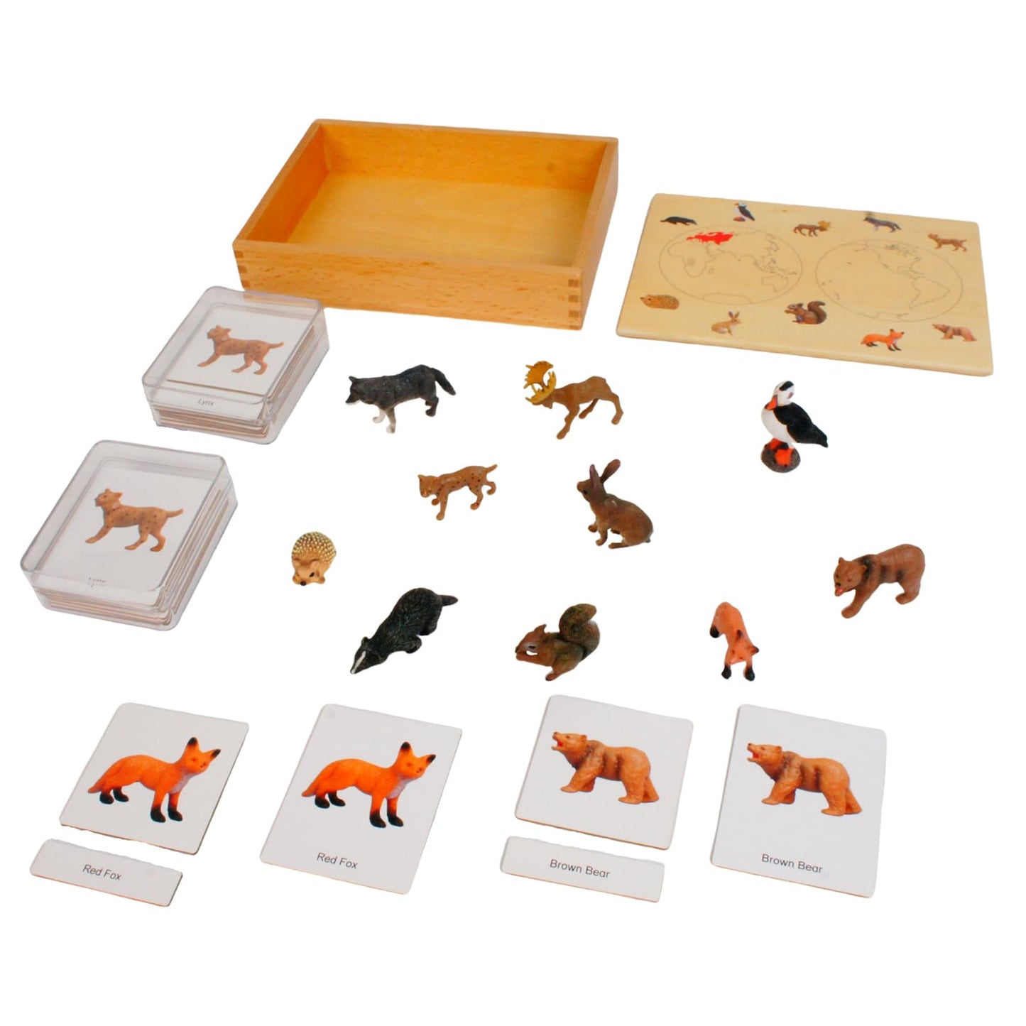 ancona European Animals, Spanish/English Bilingual, Montessori Preschool Memory Matching Game Box Set with Animal Figurines & 3-Part Cards, Early Education Toy