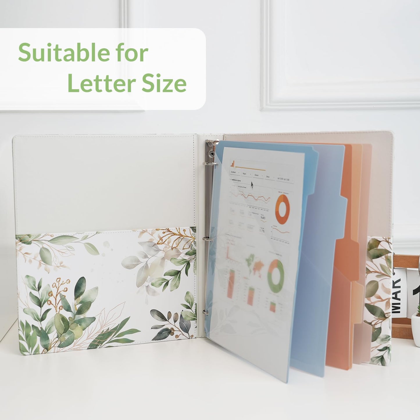 SKYDUE 1 Inch 3-Ring Binder with Clipboard, PU Aesthetic Binder with 5 Dividers, Notepad, Stickers & Pockets for Work and School (Letter Size)