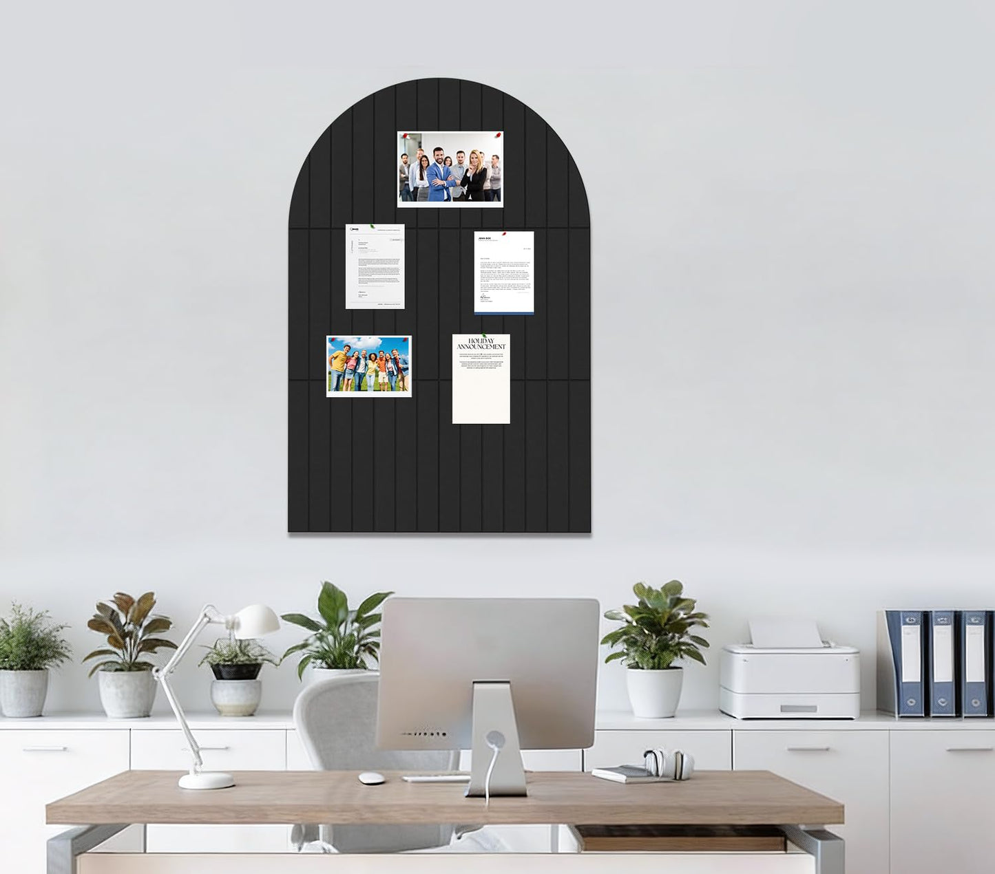 Large Arched Felt Bulletin Board 35" x 24",Cork Board Alternative - 6 Customized Felt Wall Tiles with Push Pins, Cork Boards for Walls Pin Board for Office & Home Panels - Black