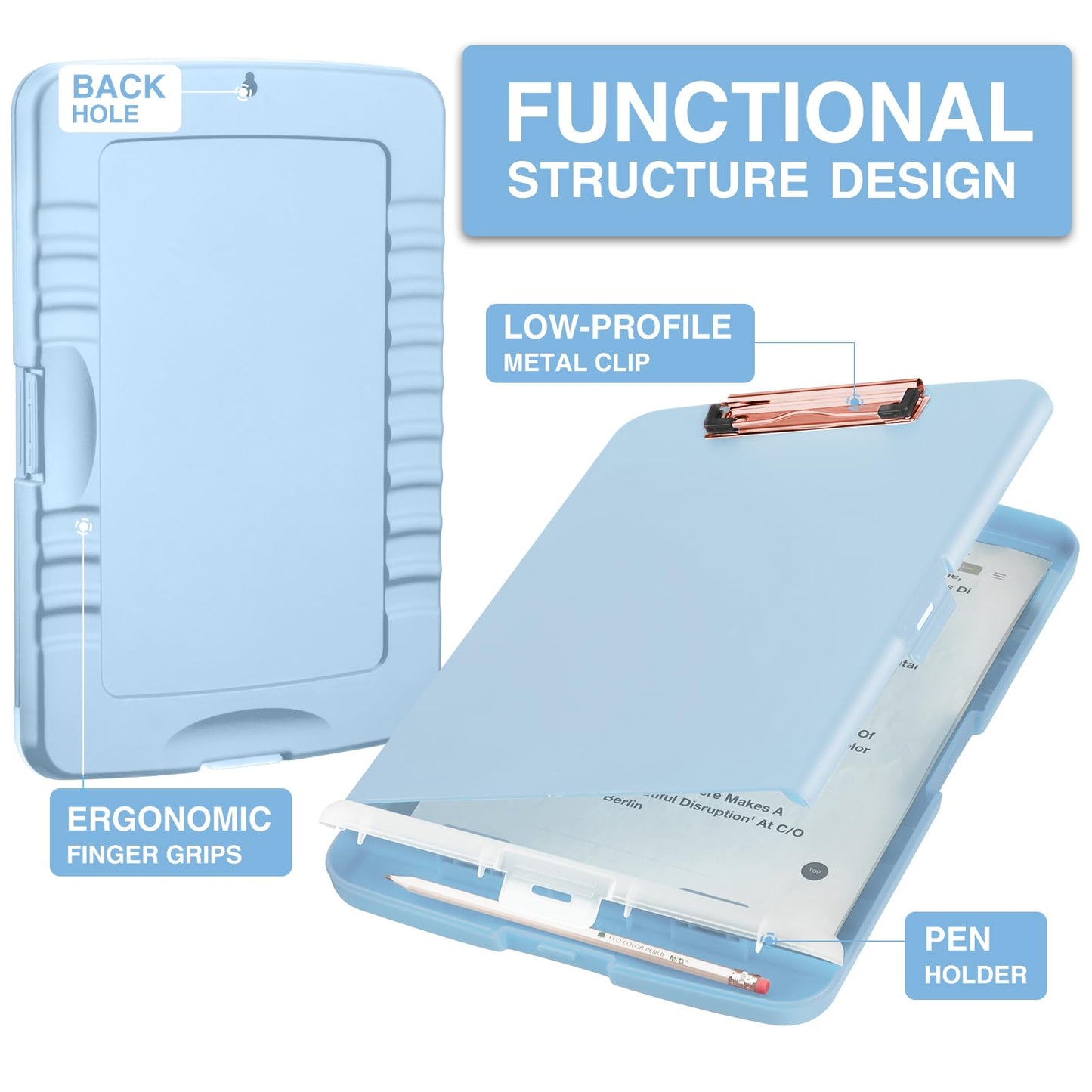 Sooez Clipboards with Storage, High Capacity Clip Boards 8.5x11 with Pen Holder, Heavy Duty Plastic Paper Organization Folder Cases, Letter / A4 Size for Nurse Teachers, School & Office Supplies