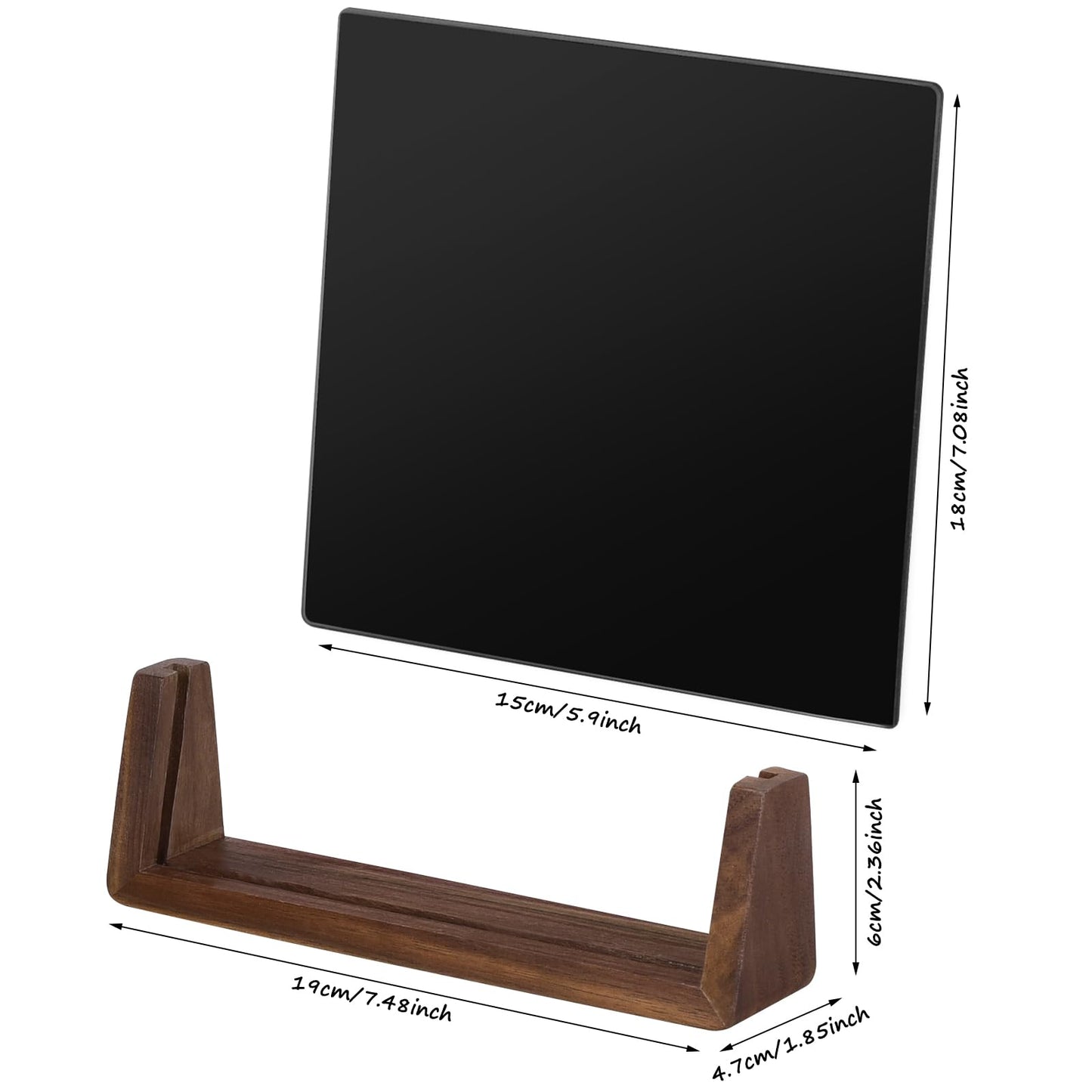 Desktop Glass Whiteboard with Walnut Wood Base,Small Dry Erase Board, Black Writing Note Pad, Desk White Board,Glassboard for Tabletop Display(Walnut Base,Glass)