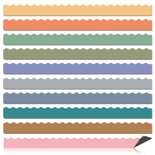 30 Pcs Magnetic Borders for Classroom Whiteboard - Boho Magnetic Bulletin Board Border Set - Neutral Scalloped Chalkboard Border Strips for Teachers, Parents, DIY Home,School & Office Decoration