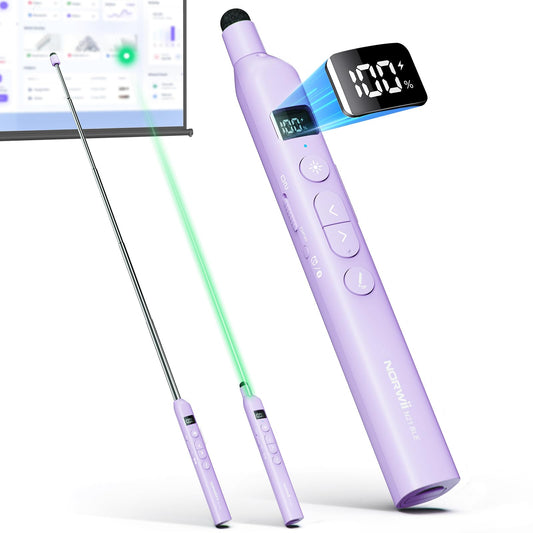 Norwii N21 Bluetooth Presentation Clicker with Telescopic Teaching Pointer, Presentation Remote with Retractable Stick for PowerPiont, Wireless Presenter, Slide Advancer - Purple