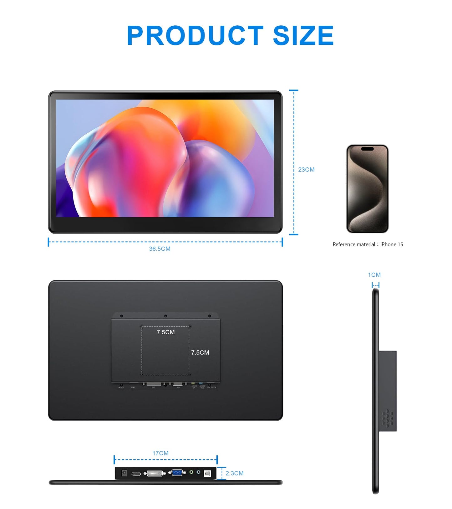 15.6" Portable Touchscreen Monitor, FHD 1920×1080 IPS Ra Pi Touch Screen Monitor for Laptop HDMI VGA DVI 10-Point Touchable Display VESA 75x75 Mountable for Laptops PC Pi POS Kiosk Home Industrial