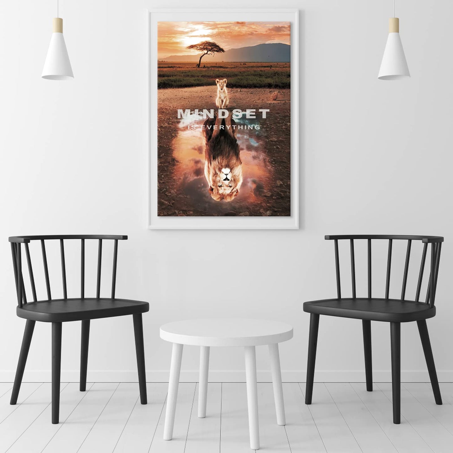Mindset Is Everything Wall Art Lion Motivational Canvas Wall Art Posters Prints 1 Pieces Inspirational Quote Painting for Office Bedroom Decor (12×18inch)