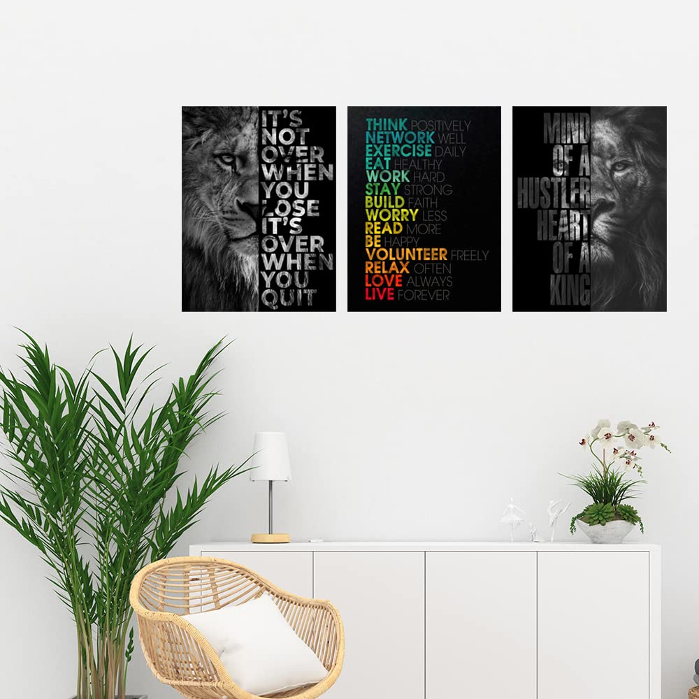 Halioyo 3 Piece Lion Wall Art - Motivational Wall Art, Inspirational Canvas Prints for Office Decor, Modern Lion Picture for Men, Leadership & Strength Pictures for Bedroom Living Room(12x16 inches)