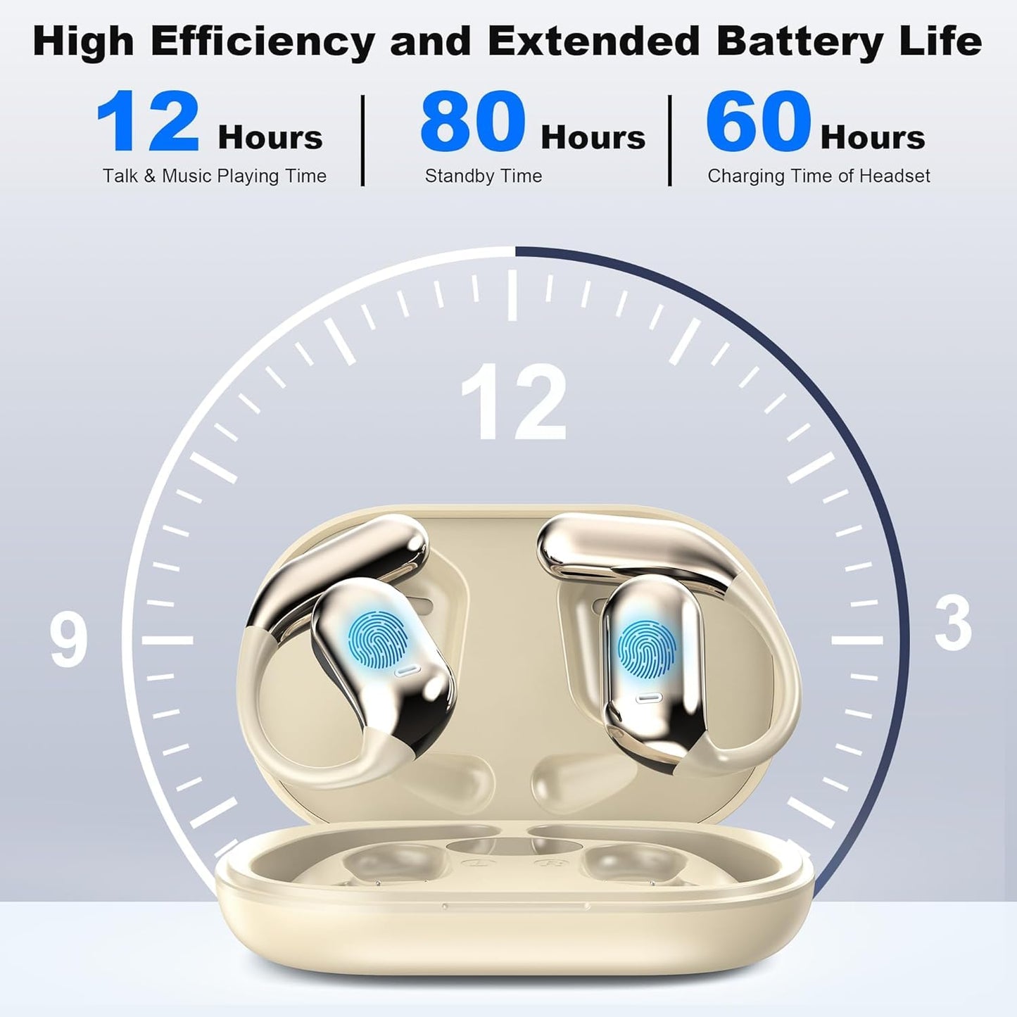 Real-Time AI Translation Earbuds, Open-Ear Audifonos Traductores Inglés Español Two-Way Translator Headphones, Bluetooth Wireless Earhooks for Business, Travel, Learning, Meetings (Light Beige)
