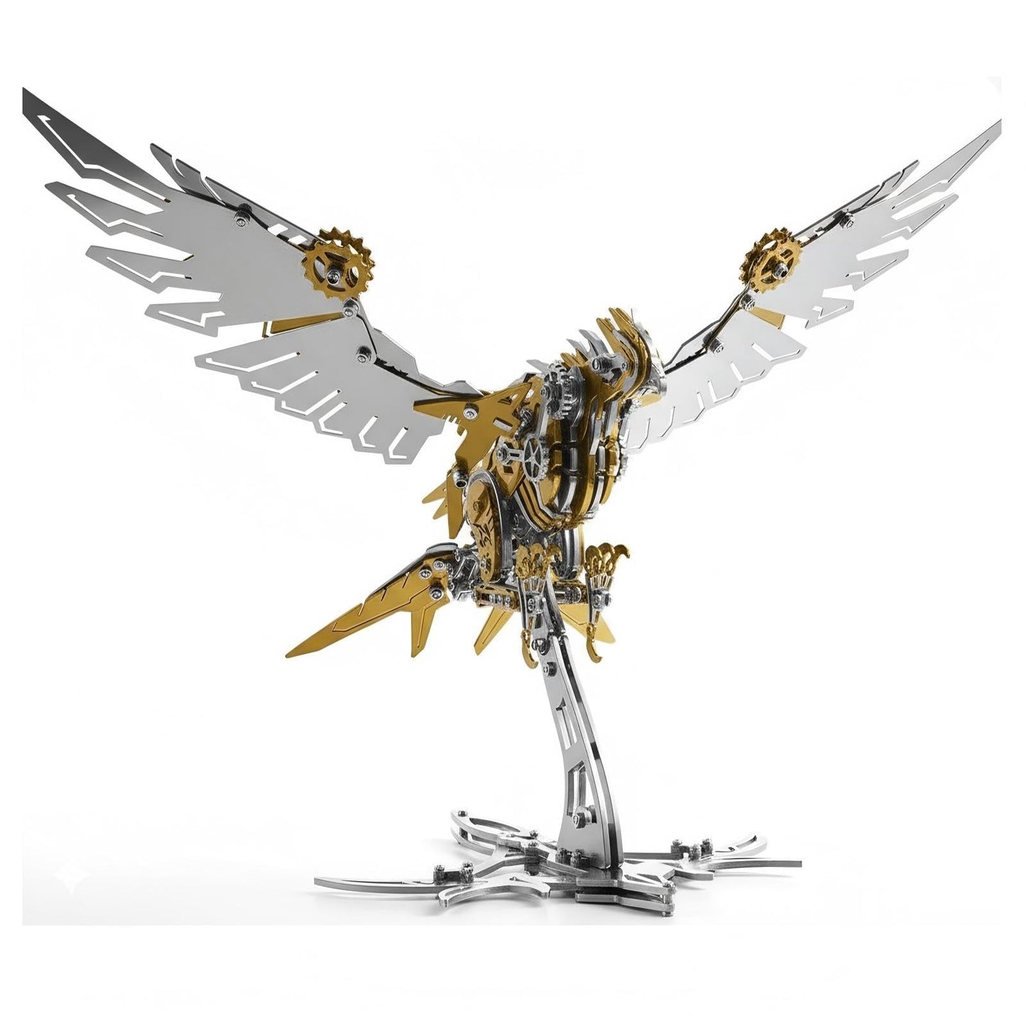 Eagle 3D Metal Puzzles for Adults, 279PCS Stainless Steel DIY Mechanical Metal Model Kits, No Glue Assembly with Movable Joints, Challenging Metal Building Kit Desk Decor Gift(Golden Silver Eagle)
