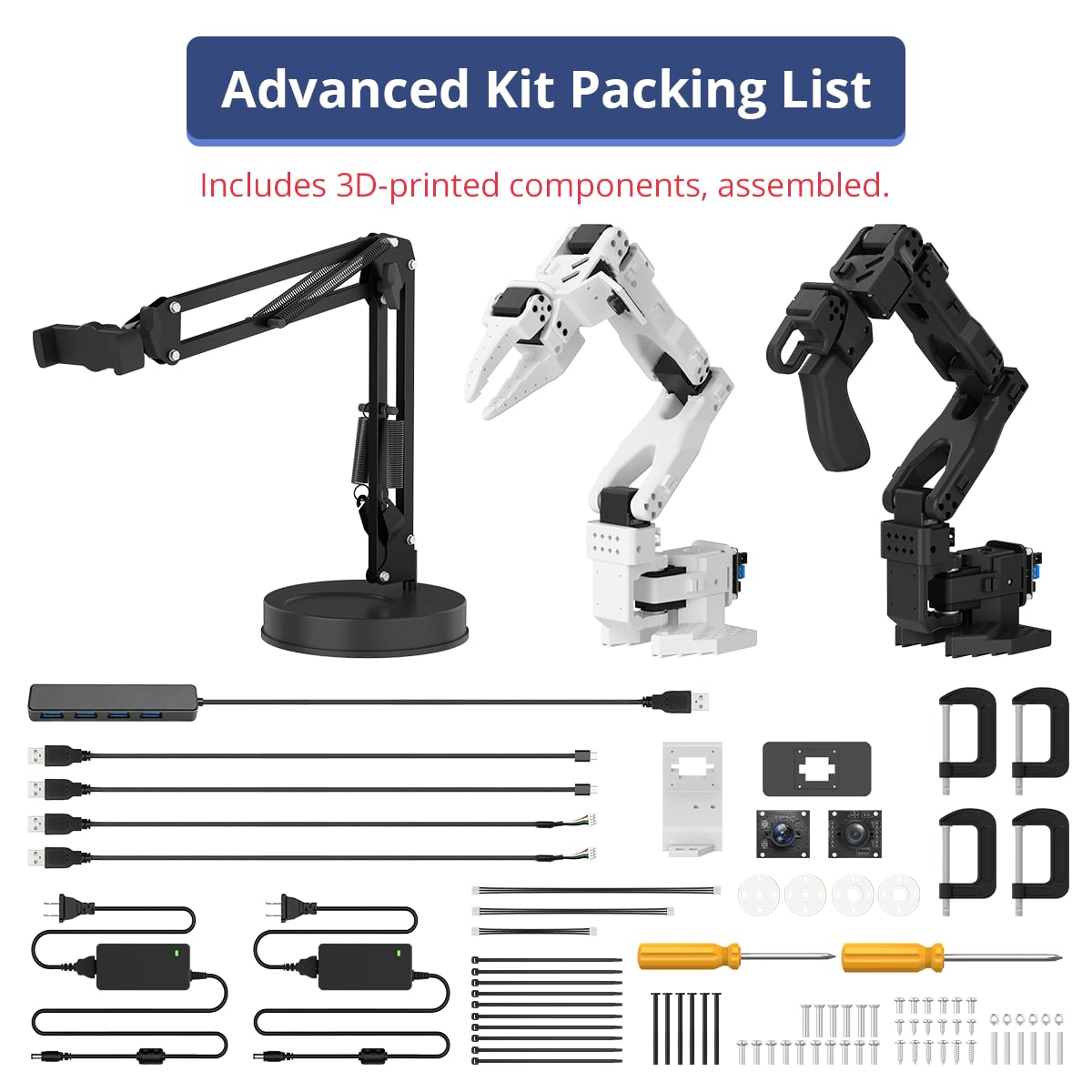 AI Robotic Arm Kit Hiwonder SO-ARM101 Embodied Imitation Learning Open Source 6-Axis Robot Arm 12 High-Torque Bus Servo Motors AI Vision Recognition (Advanced Kit, Included 3D Printed Part, Assembled)