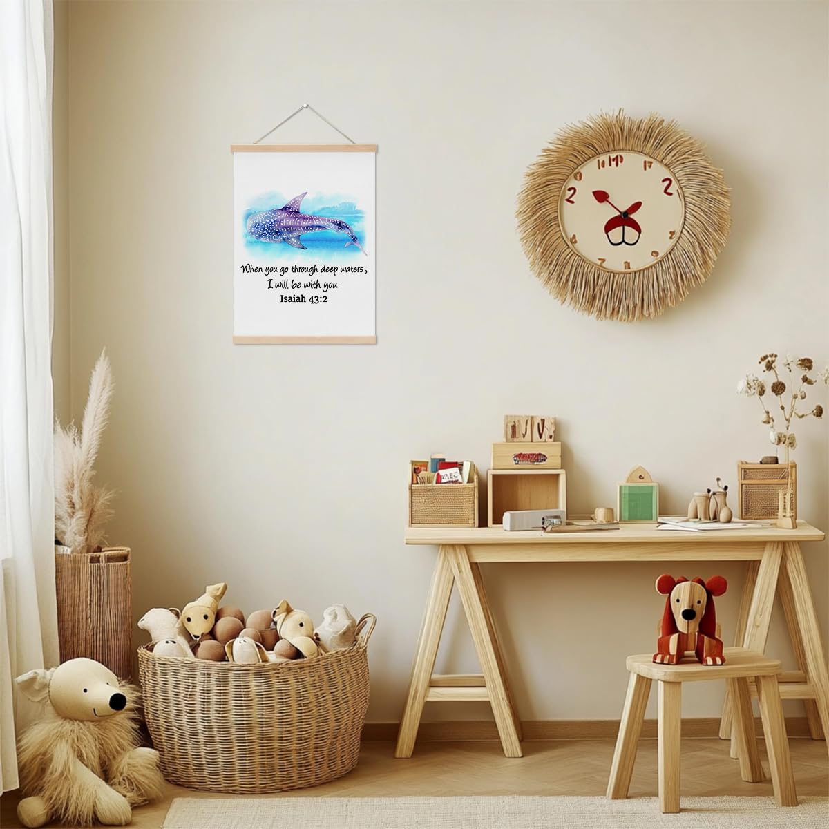 Whale Shark Decor Wall Art Poster Hanger, Christian Bible Verses Wall Hanging Banner for Room Bathroom Nursery, Posters Hangers, Whales Shark Lovers Gift for Women
