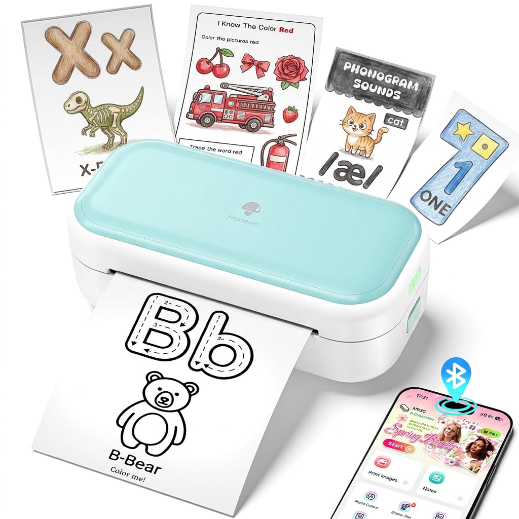 Phomemo M03C Mini Flashcards Printer, Mini Flash Cards Sticker Printer for Preschoolers, DIY Printable Learning Tool, Montessori Toddler Card Tool for Math, Phonics, Sight Words, Homeschool Supplies