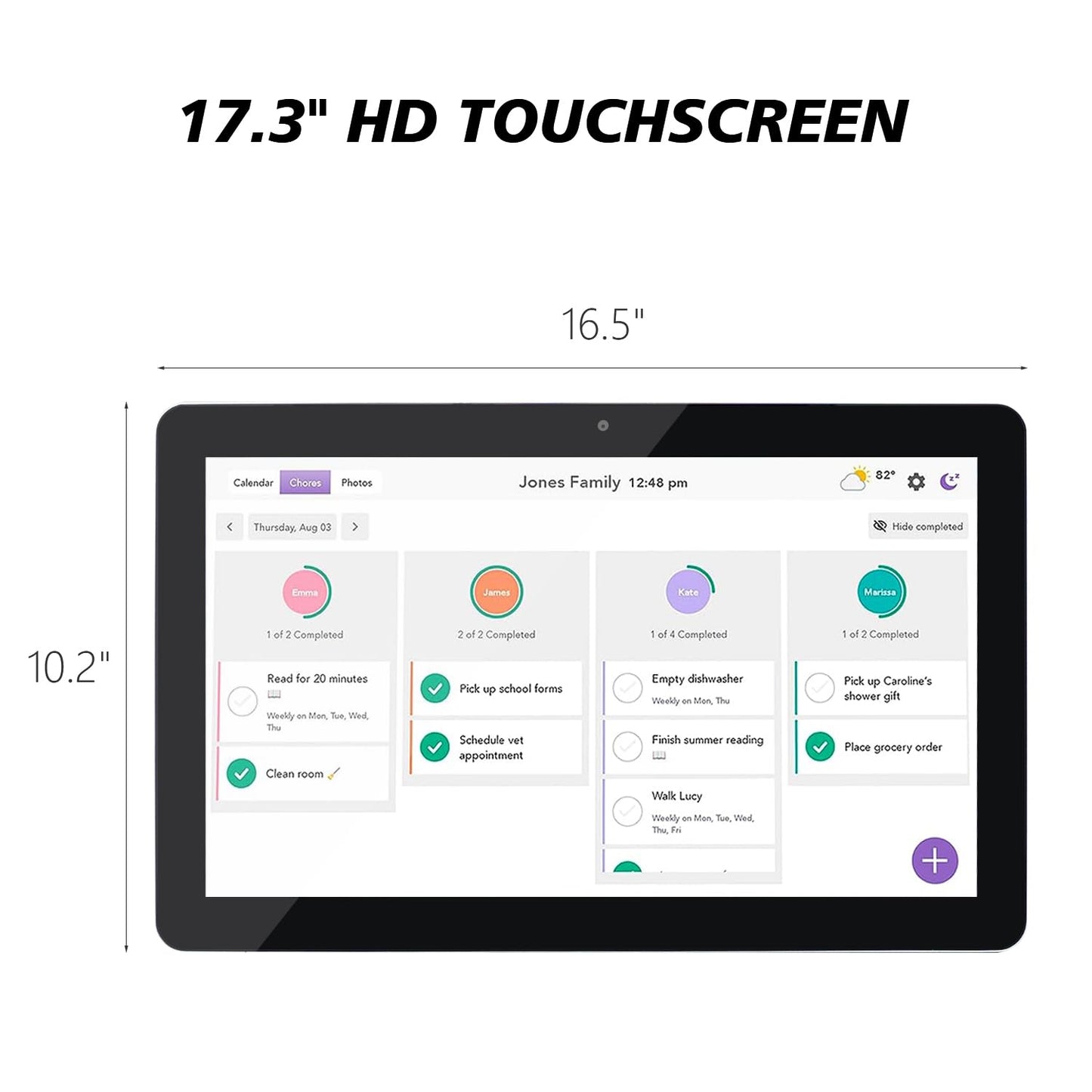 TouchWo 15.6 to 27 inch Touchscreen Digital Calendar & Wall Planners, Smart Whiteboard Calendar for Chore Chart & Work Schedule, Built in Speakers and Camera, Include Wall Mount & Desk Stand (17.3-inch)