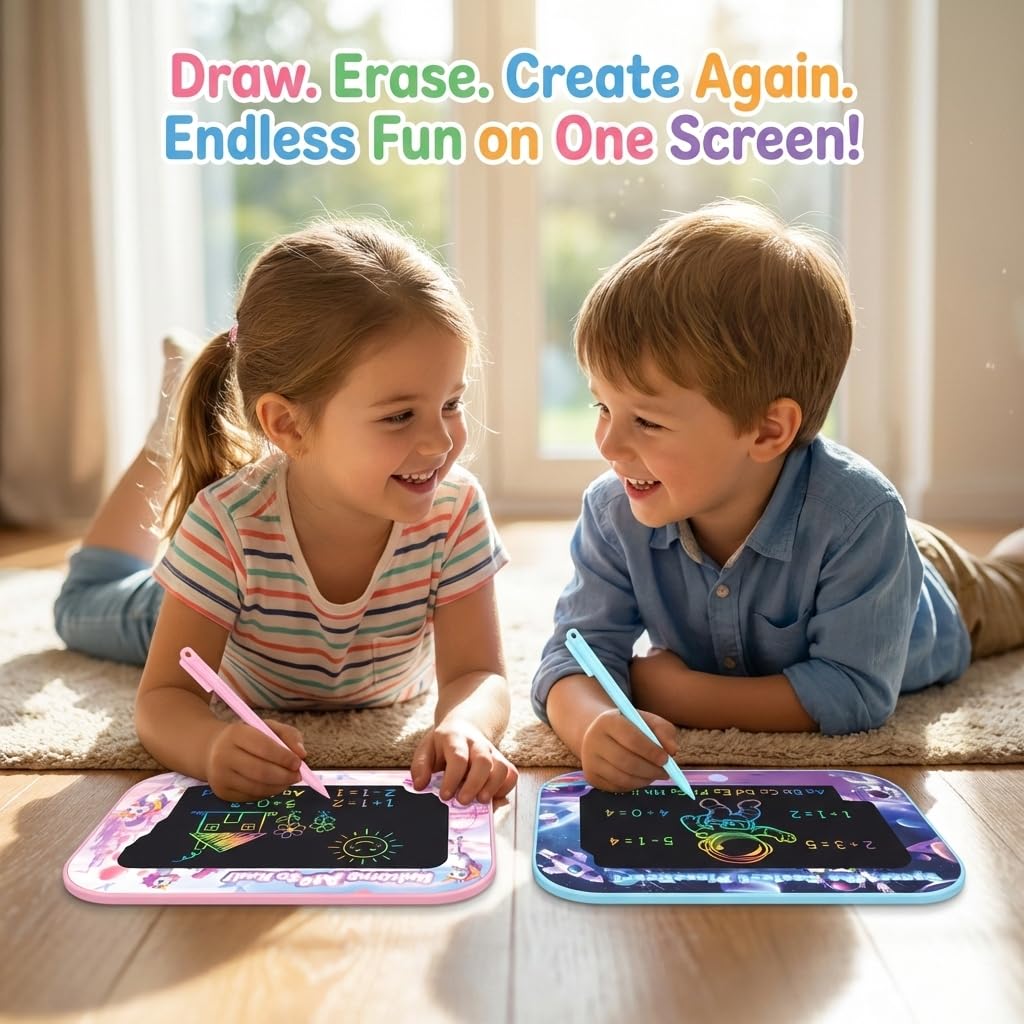 10 Inch LCD Writing Tablet for Kids,2 Pack Kids Drawing Board, Doodle Pad with Color Screen, Reusable Electronic Writing Tablet for Ages 3-8, Educational Travel Toys for Boys & Girls Birthday Gifts
