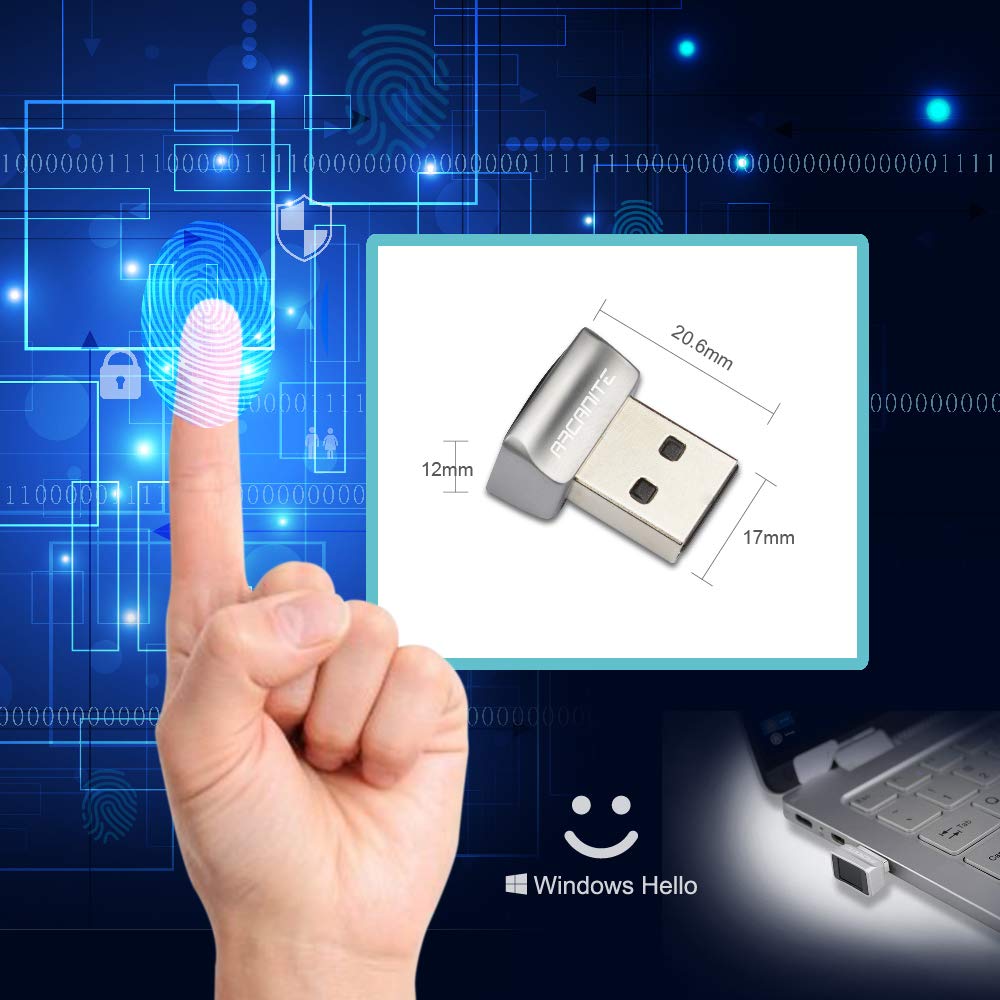 ARCANITE USB Fingerprint Reader for Windows 10 Hello, 0.05s 360-Degree Sensor Security Device, AKFSD-07