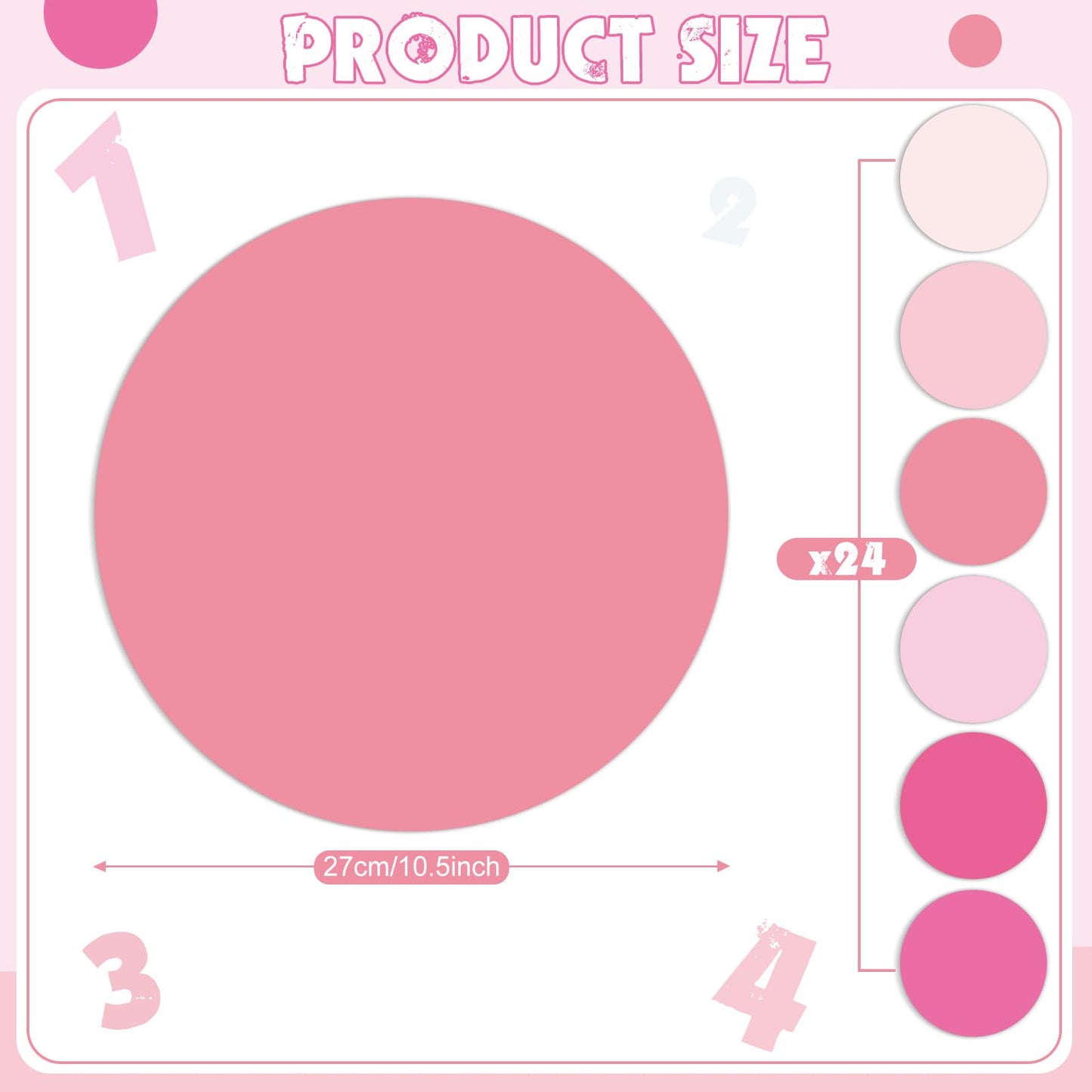 Lincia 24 Pack Colorful Dry Erase Dots Circles Spots for Classroom Table 10.5 Inch Removable Vinyl Desktop Stickers Spots Wall Decals for 100th Day of School Teacher Students Home (Pink Colors)