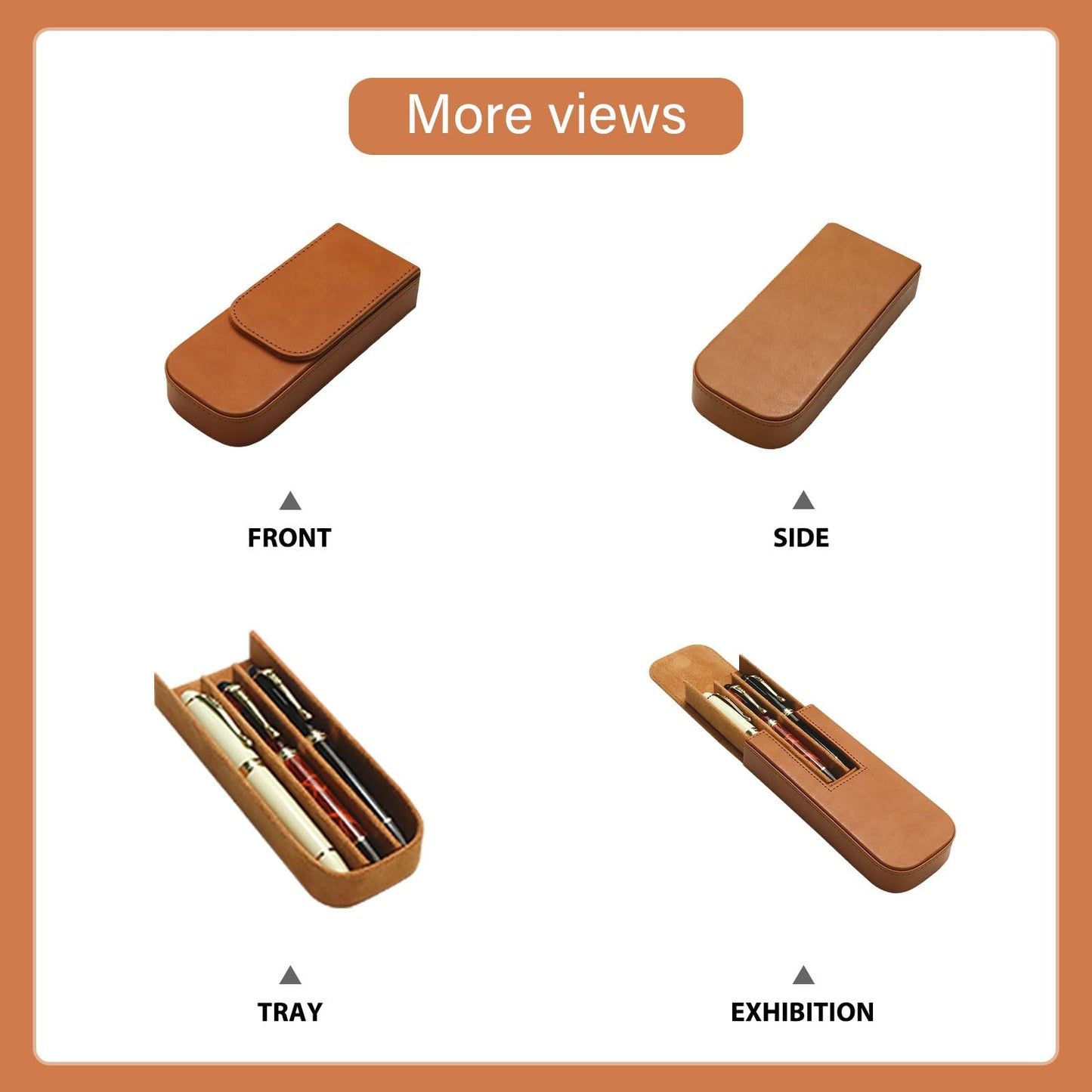 MIVLXLX Leather Triple Pen Case Pencil Pouch Holder for Three Fountain Ballpoint Rollerball Pens and Pencils Gift Choice for Man/Woman/Office (brown)