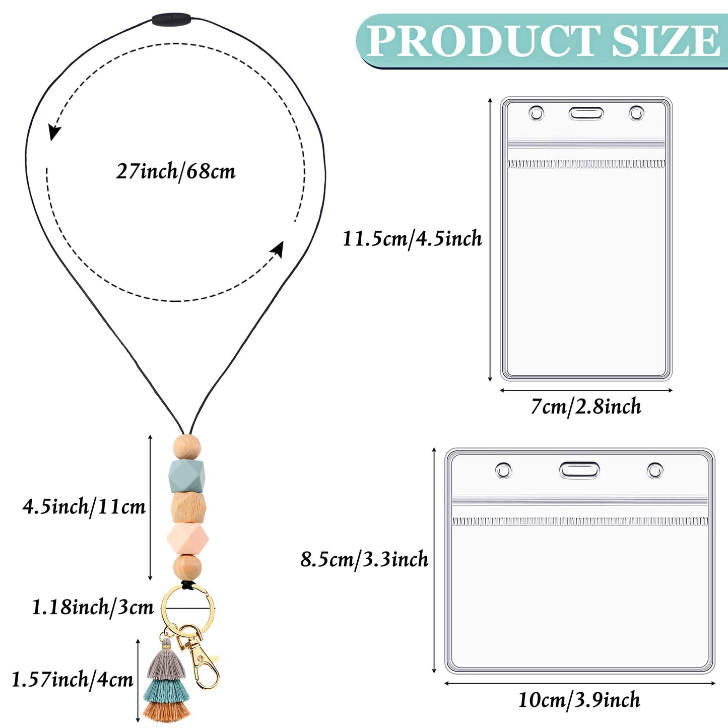 Outus 4 Pcs Teacher Lanyards with Badge Holders, Beaded ID Holder Lanyard for Teachers, Classroom Essentials for Teachers, Back to School Teacher Supplies, Staff Badge Key Holder