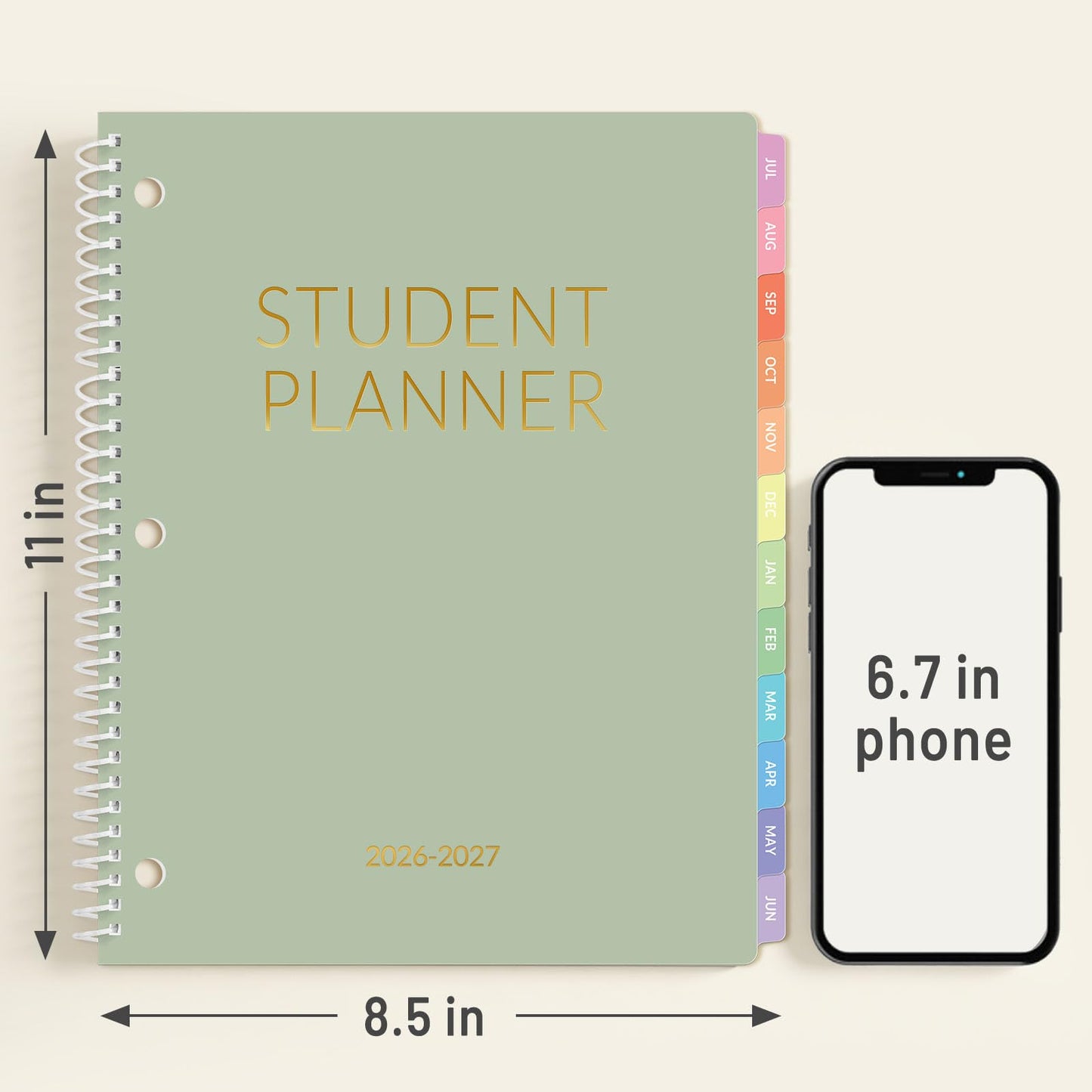 Student Planner 2026-2027, SUNEE Academic Weekly & Monthly School Planner, Jul. 2026 - Jun. 2027, 8.5"×11" School Lesson Plan Book with Week's Goals, Bookmark, Monthly Tabs, 3-Hole Punched, Sage Green