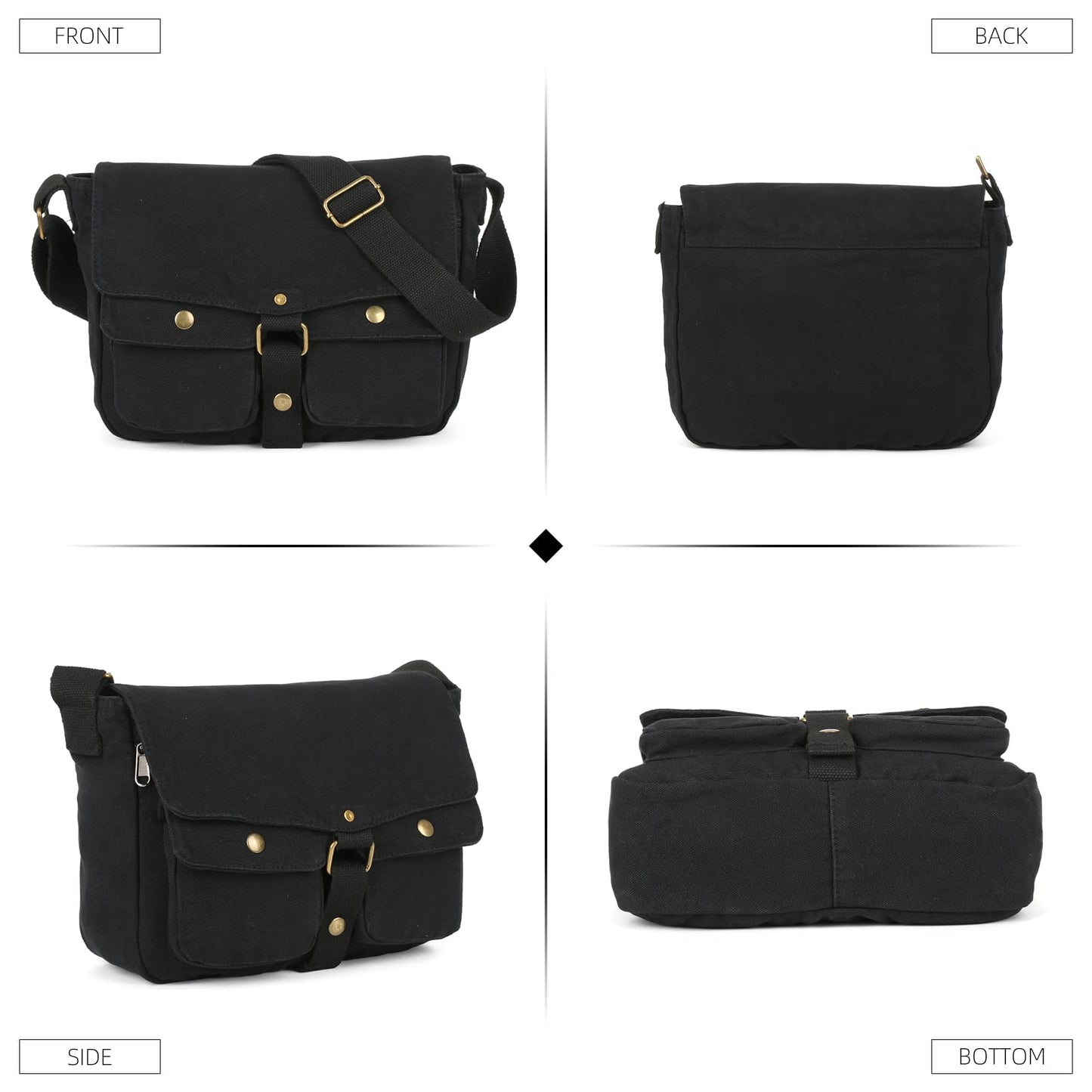Valleycomfy Vintage Canvas Messenger Bag for Men Crossbody Shoulder Bag Satchel Handbags Black
