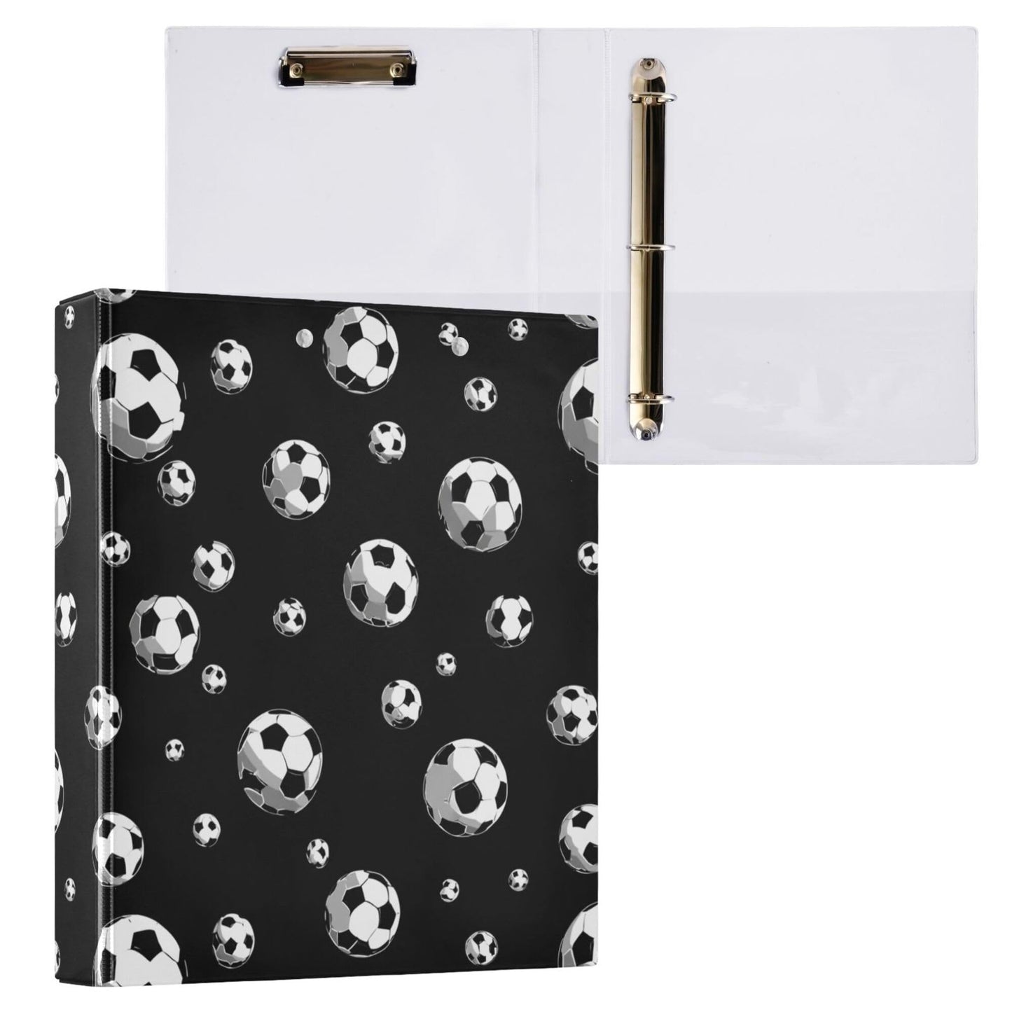 Football Black Round Ring Binders 1.5 Inch Soccer Sports Balls 3 Ring Clipboard Binder for Office School Work Supplies File Folder 200 Sheet Capacity