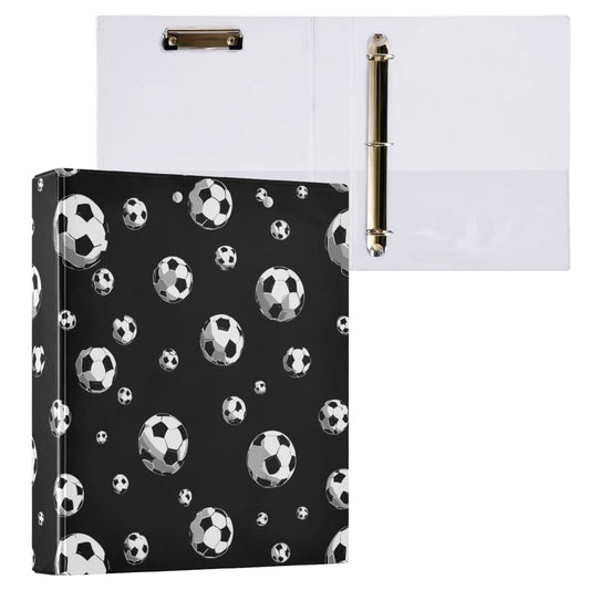 Football Black Round Ring Binders 1.5 Inch Soccer Sports Balls 3 Ring Clipboard Binder for Office School Work Supplies File Folder 200 Sheet Capacity