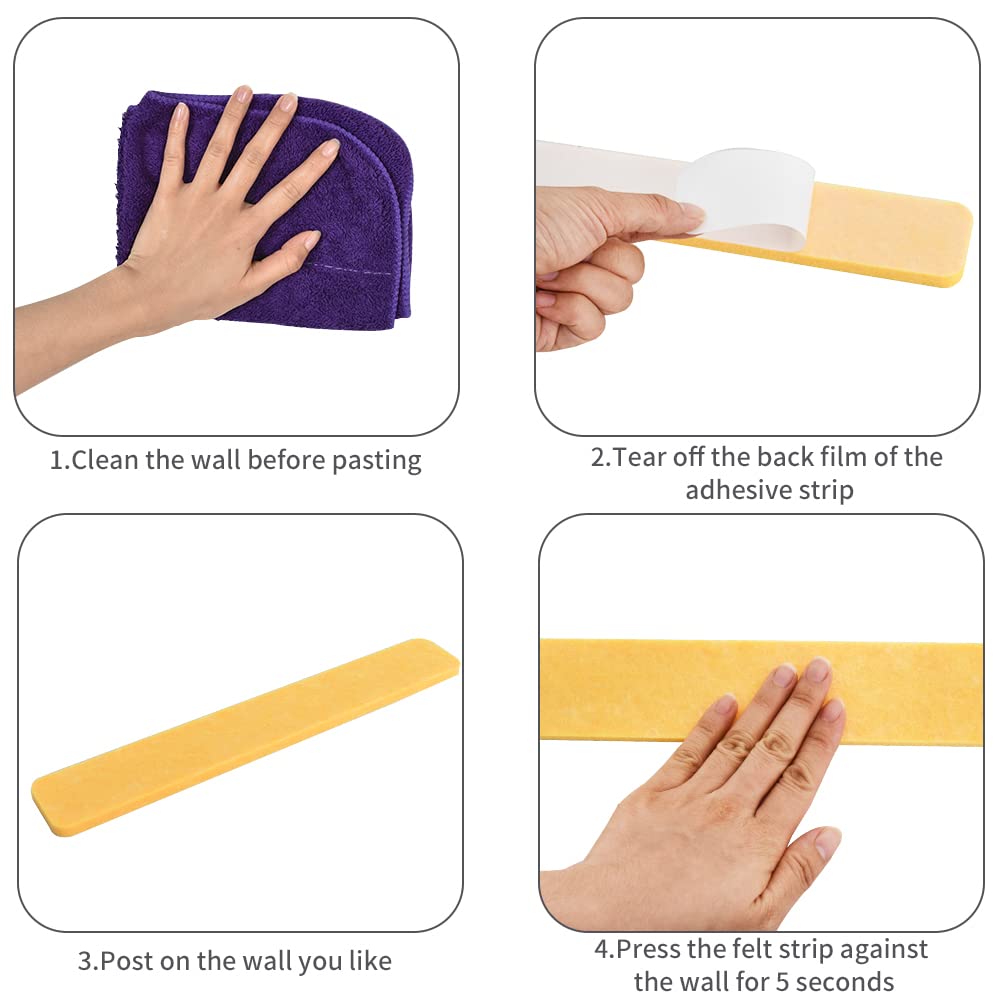 Vuzvuv 8 pcs Bulletin Board Bar Strips with 50 Pushpins，Self Adhesive Cork Board for Wall，Felt Pin Board for School，Office Decor(Yellow White)