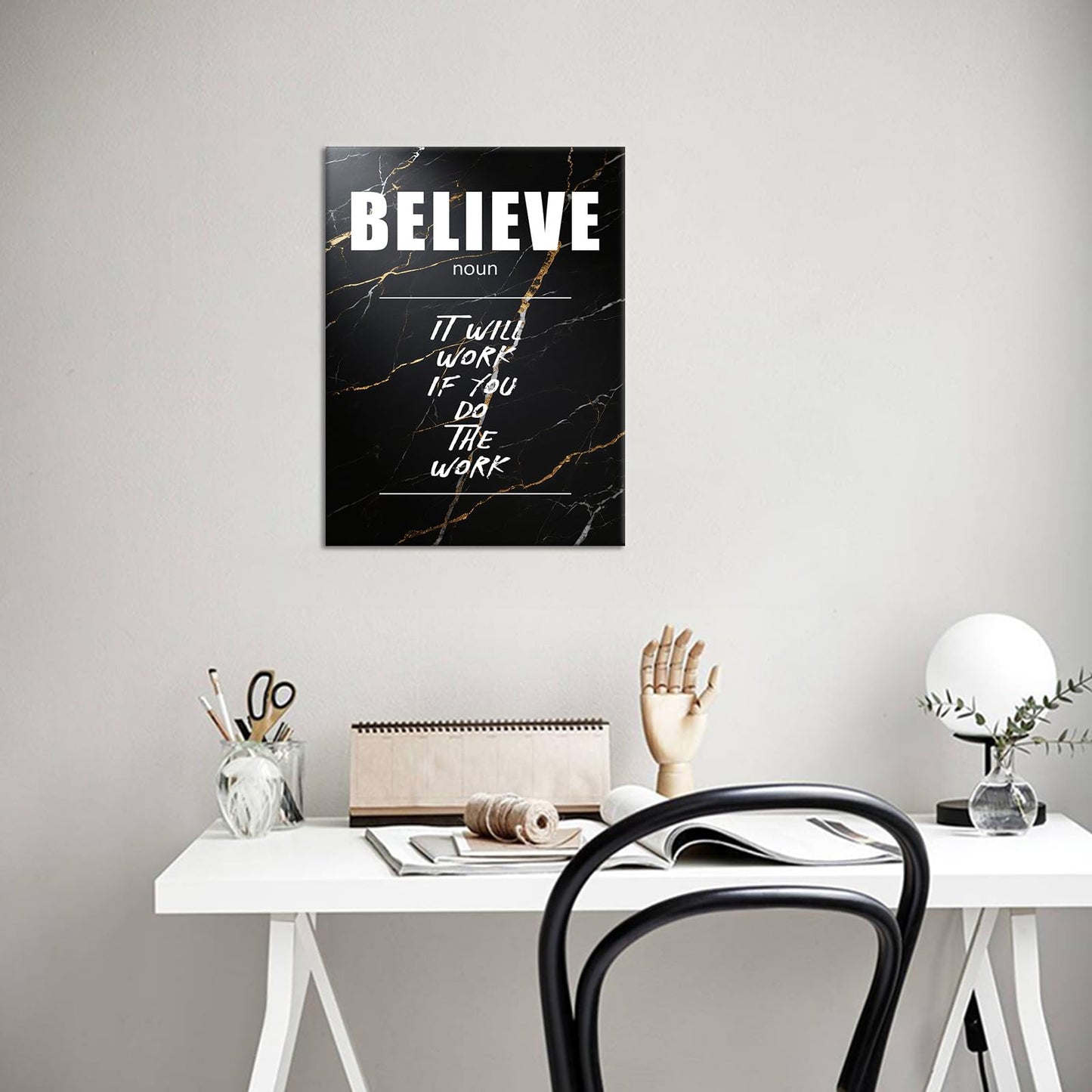 Motivational Canvas Wall Art Believe Noun Entrepreneur Quotes Poster Print Inspirational Pictures Painting for Office Class Room School Wall Decoration Stretched and Framed [18''Wx24''H]