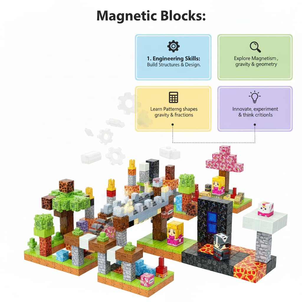uMadeUs Magnetic Blocks Building Set - Puzzle Cubes as STEM Toys for Kids - Toddlers Sensory Construction Tiles - Ages 3+ Creative Educational Games for Boys and Girls - Magic Portal 100pc Block