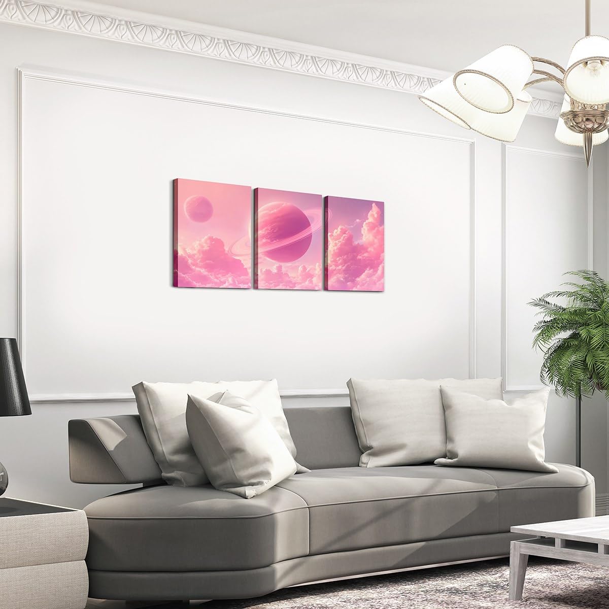 Feelyou Pink Galaxy 3 Piece Canvas Wall Art for Living Room Bedroom Starry Solar System Wall Art for Home Decor 3D Printed Space Office Decor Artwork Dreamy Nebula Picture Painting Posters