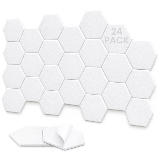 TOMAIX 24-Pack Felt Hexagonal Bulletin Board, 12 x 10 x 0.4 Inches, White Self-Adhesive Corkboard, Nailable Felt Message Board, Suitable for oOffices, Schools, and Homes.