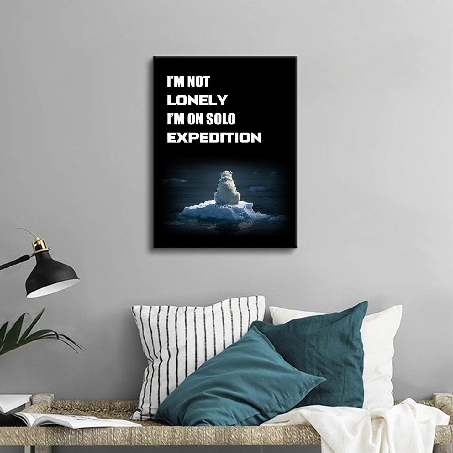 YSPCSUN Introvert Decor Wall Art Funny Solo Expedition Quote Canvas Painting Polar Bear On Iceberg Posters For Home Office Sarcastic Motivational Pictures Ready To Hang 24x18 Inch