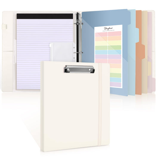 SKYDUE 3 Ring Binder with Clipboard,1 Inch Binder, 13.2" × 10.2" PU Clipboard Binder with Notepad & 5 Dividers with 5 Pockets, Labels, Clipboard Folder Great for School Office(Fit Letter Sized Paper)