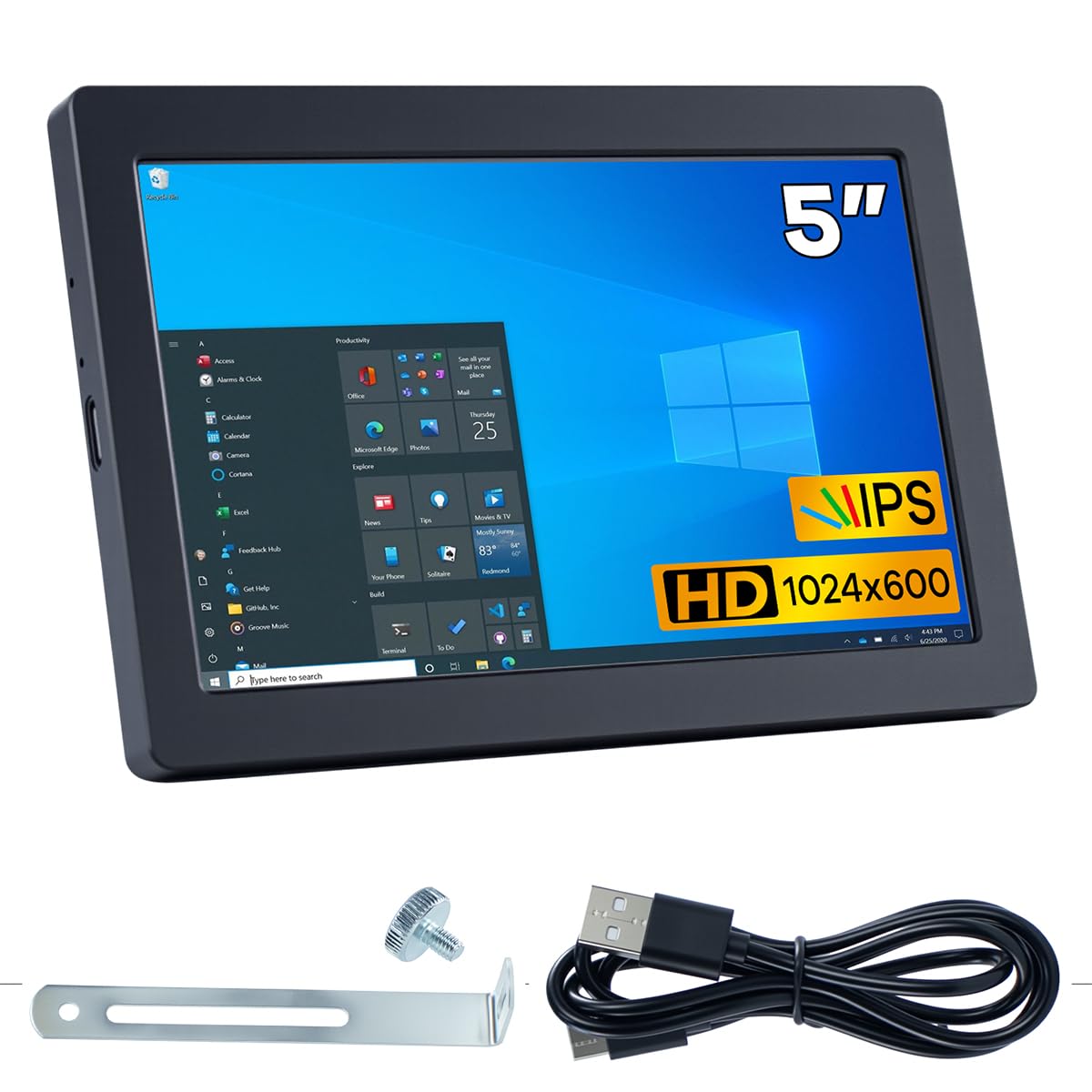Hosyond 5 Inches USB C Mini Monitor 1024x600 IPS LCD Screen Type C Secondary Screen Display for PC Laptop Windows