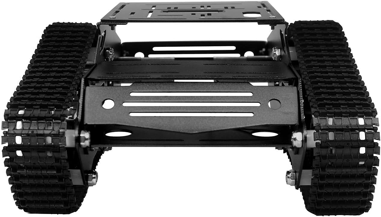 XiaoR Geek Smart Robot Car Chassis Kit Full Metal Big Tank Chassis with 2WD Motors for Arduino Raspberry Pi Jetson Python DIY Smart Car Learning Kit (Black, with Encoder Motor)