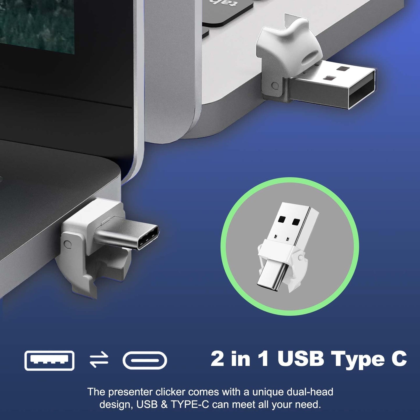 QUI Presenter Clicker USB A&C Bundle | Pen-Shaped White & Remote-Shaped Pink