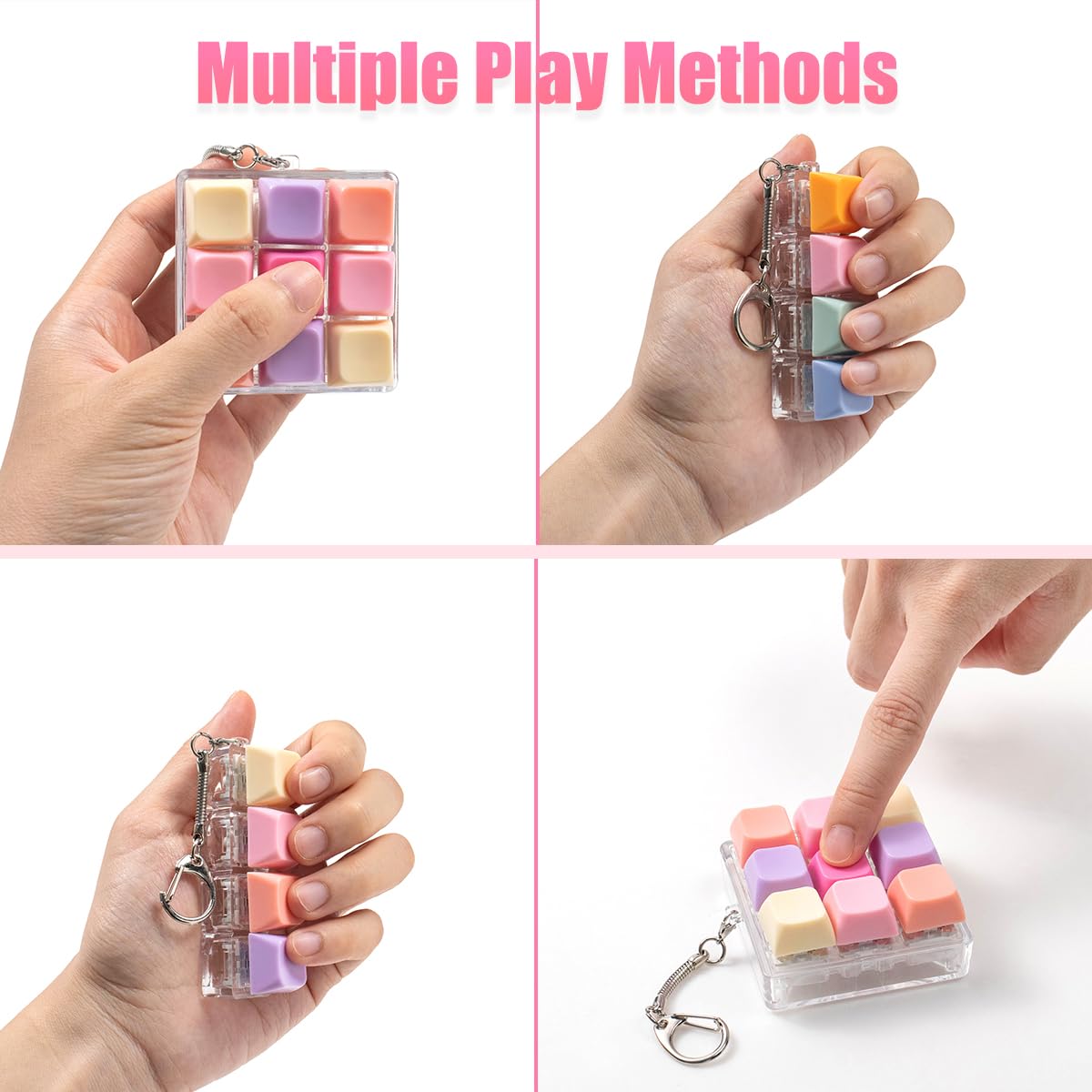 3 Pcs Keyboard Fidget Toy, Colorful Loud Fidget Keyboard Keychain 4-in-1 Keyboard Clicker Fidget Toy Stress Relief, 9Key Fidget Clicker Toys for Anxiety Decompression (Orange Pink)