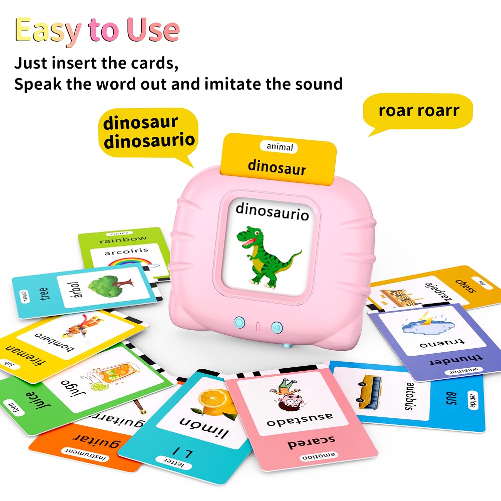 Eaever Bilingual Spanish English 520 Sight Words Talking-Flash-Cards, Valentine's Day Gift Birthday Present for 2 3 4 5 6 Year Old Girls, Preschool Learning Activities for Toddlers Age 2-6, Pink