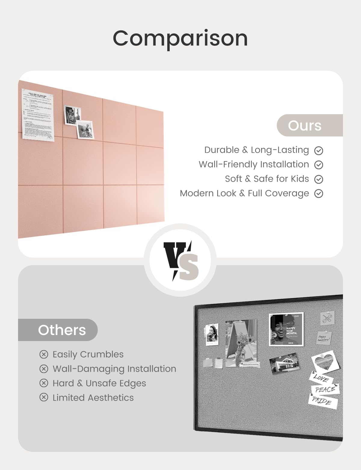Bumusty Large Cork Board 48" x 36" Alternative - 12 Pack Felt Wall Tiles with 70 Safe Removable Adhesive Tabs, 30 Pushpins, Cork Boards for Walls Pin Board Bulletin Board Office Decor (Pink)