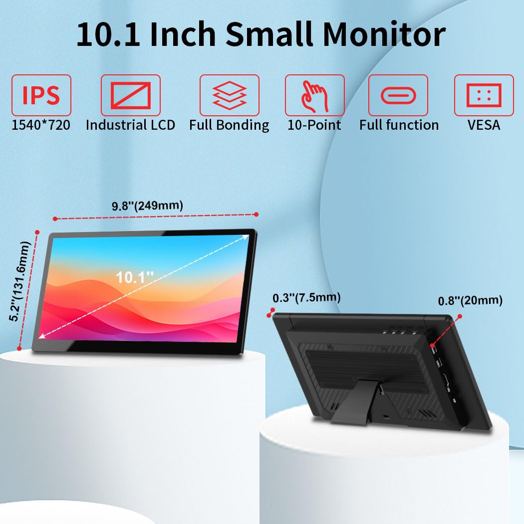 Magedok 10.1 Inch Touchscreen Mini Monitor, IPS 1540×720 USB-C HDMI Portable Secondary Display with Stand & Speaker, Stretched Bar Screen for PC Laptop Rasp PI AIDA64 STEM DIY