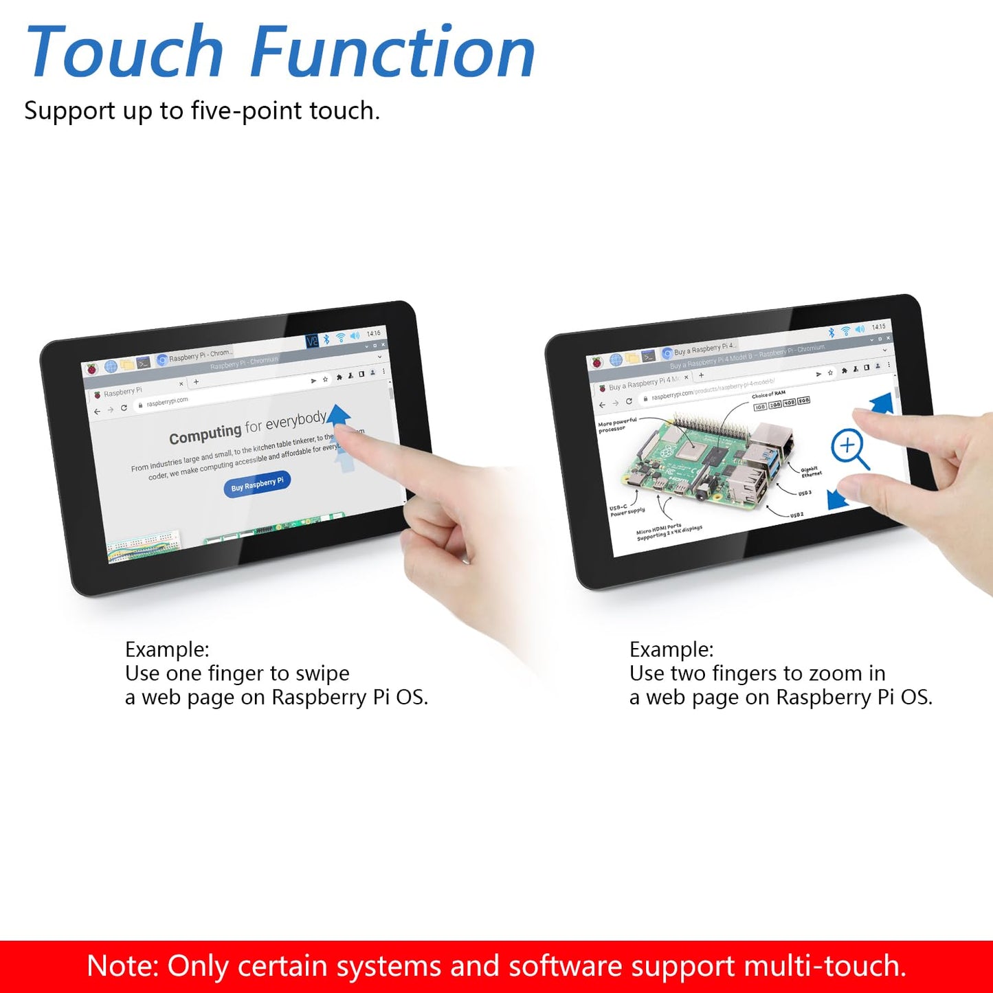 FREENOVE 7 Inch Touch Display for Raspberry Pi 5 4 B 3 B+ A+, 800x480 Pixel IPS Monitor, 5-Point Capacitive Touchscreen, Driver-Free MIPI DSI Port